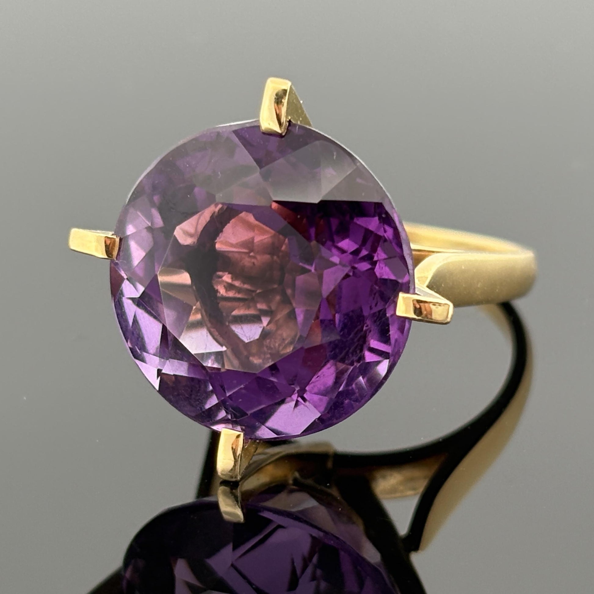 Large Amethyst Solitaire Cocktail Ring 18k Yellow Gold
