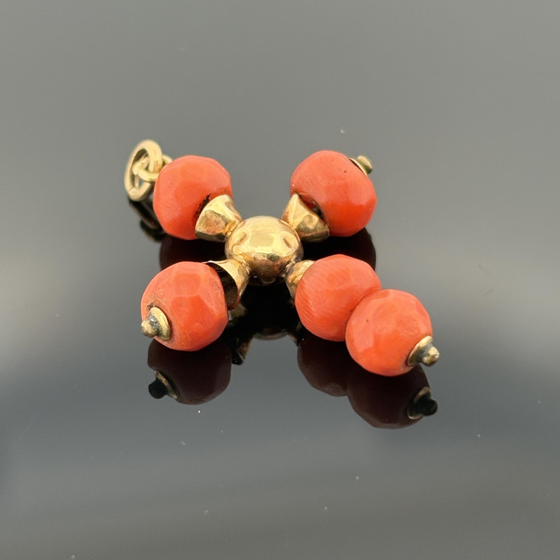 Vintage Natural Coral Cross in 14k Yellow Gold