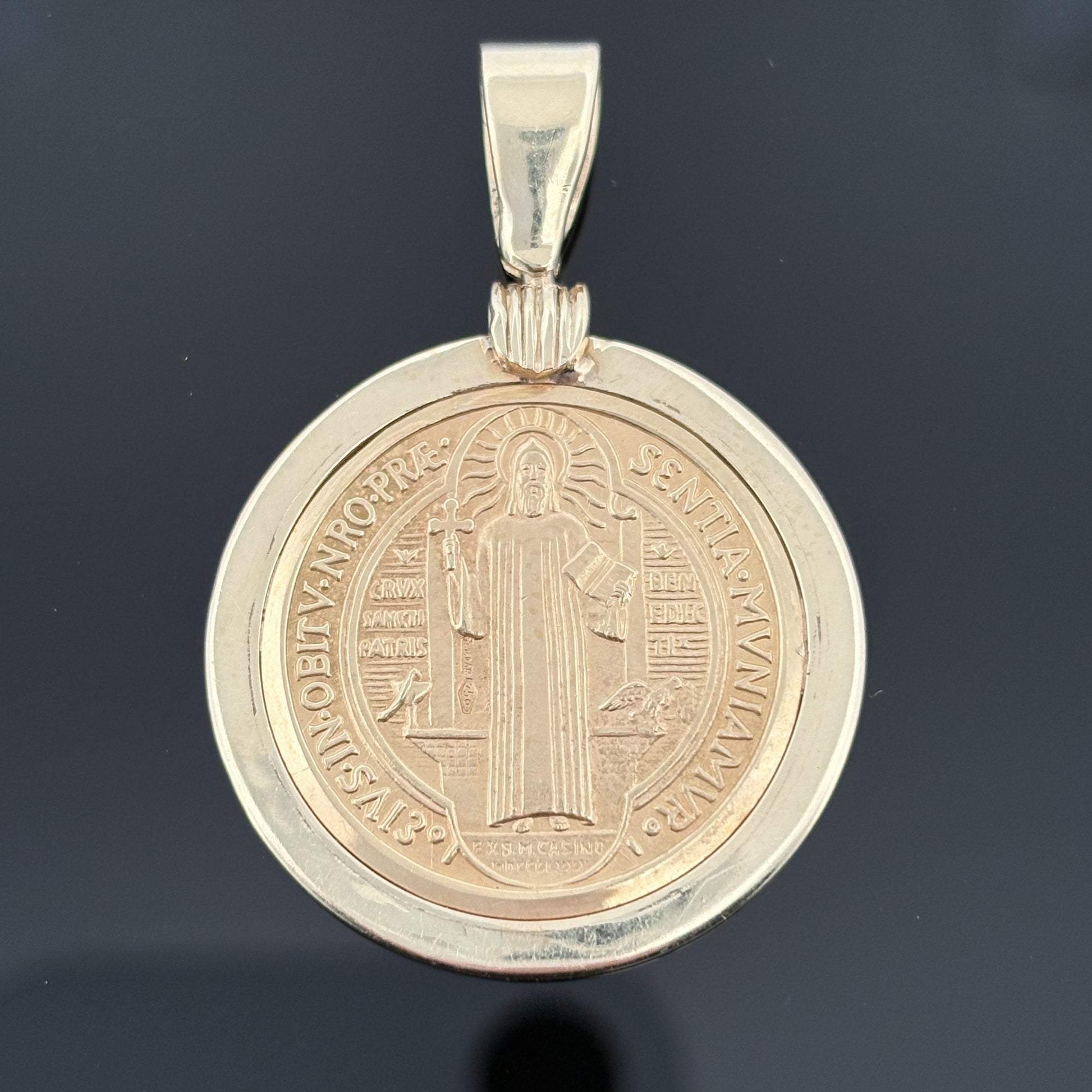 Large St. Benedict Medal 18k in 14k Frame - 30.5mm - Italy - 15.3g