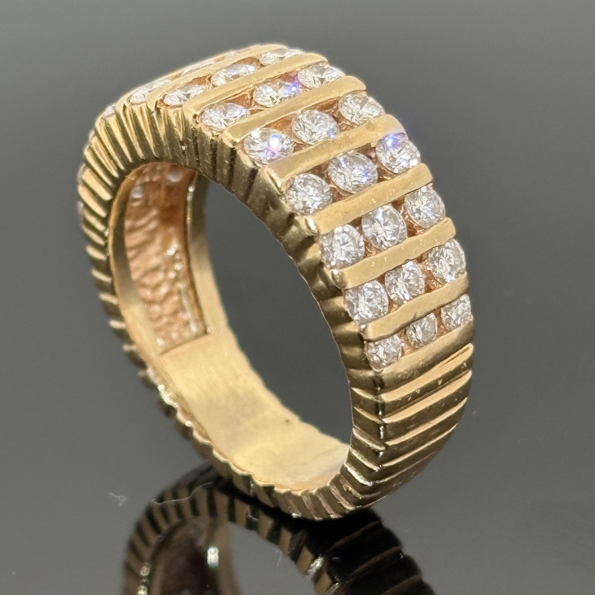 Vintage Hammerman Bros Ribbed Diamond Band, 1.30ctw 14k, ca 1980