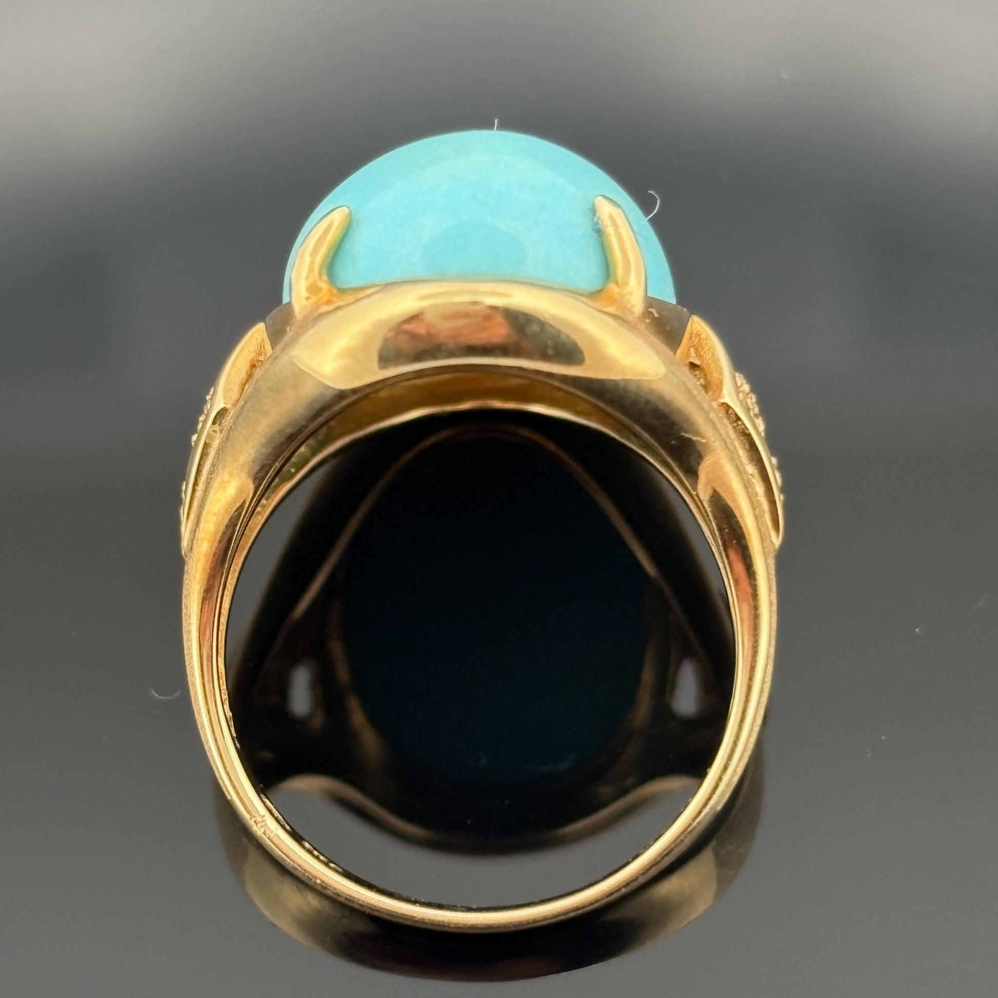 Vintage Turquoise Cabochon & Diamond Ring 18k Yellow Gold