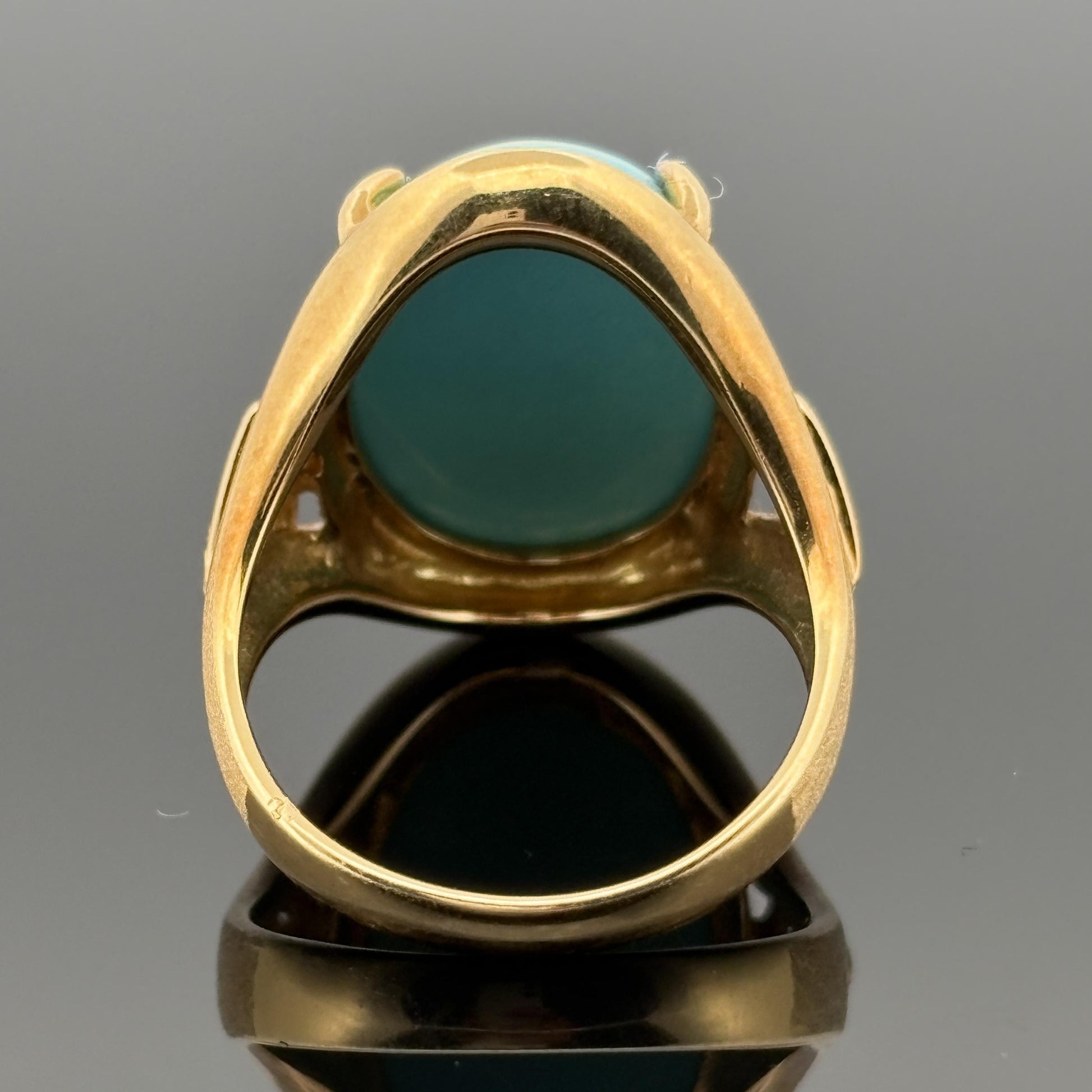 Vintage Turquoise Cabochon & Diamond Ring 18k Yellow Gold