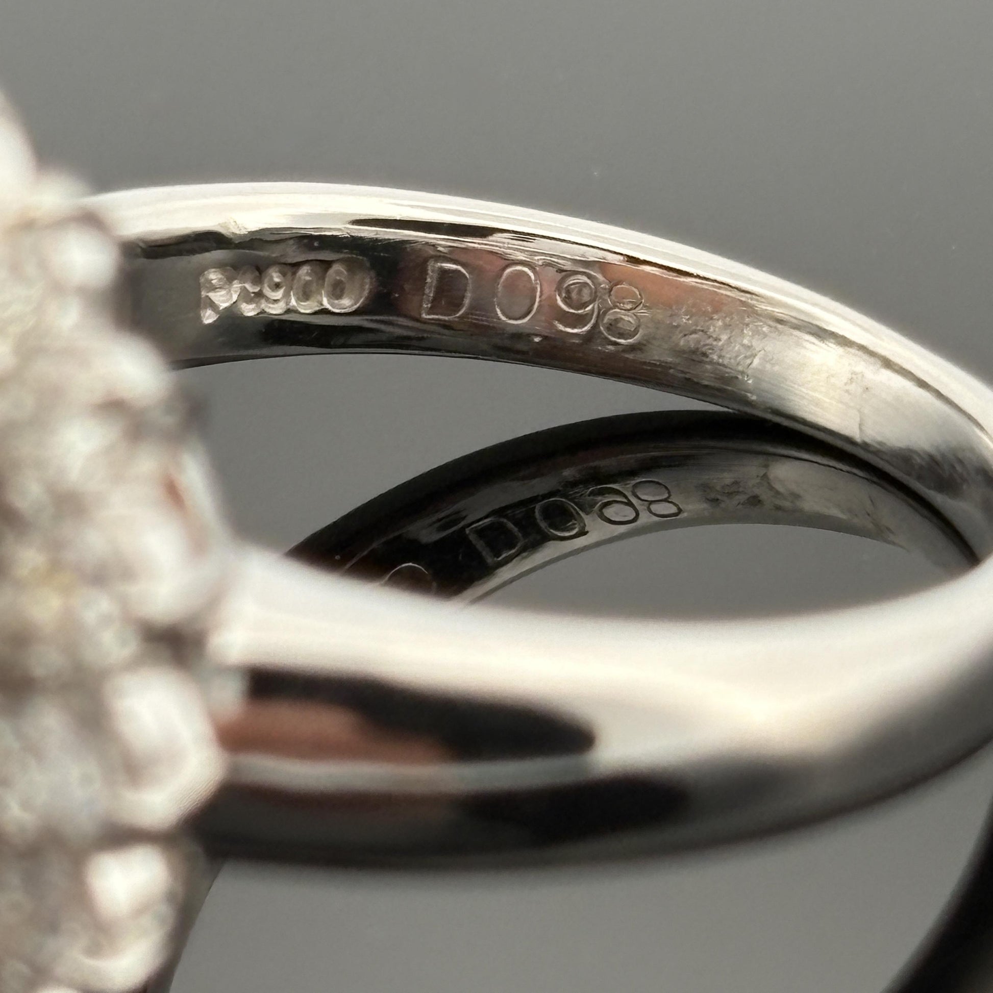 Estate Coral & Halo Diamond Platinum Ring