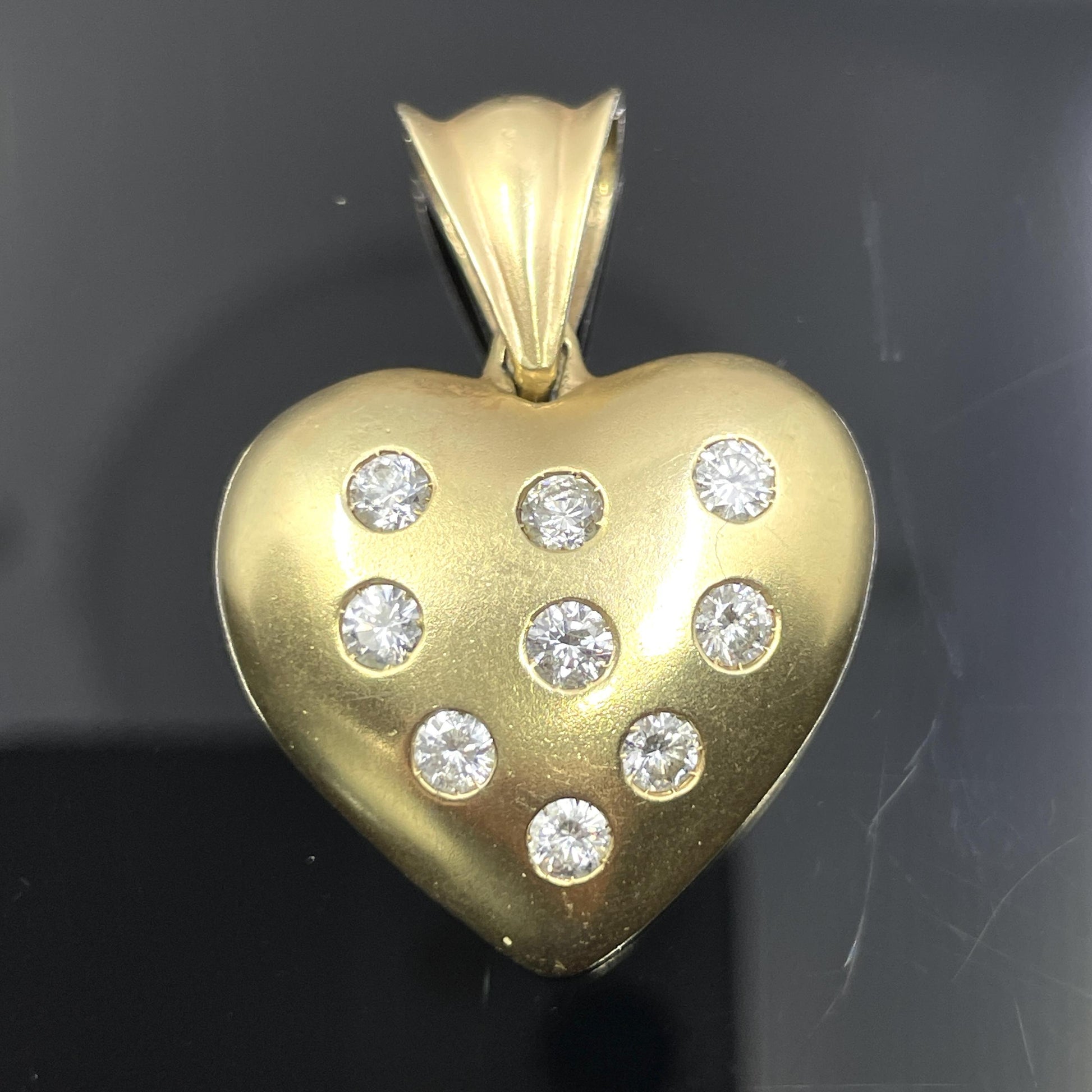 Estate Diamond Puffy Heart Pendant 14k Yellow Gold