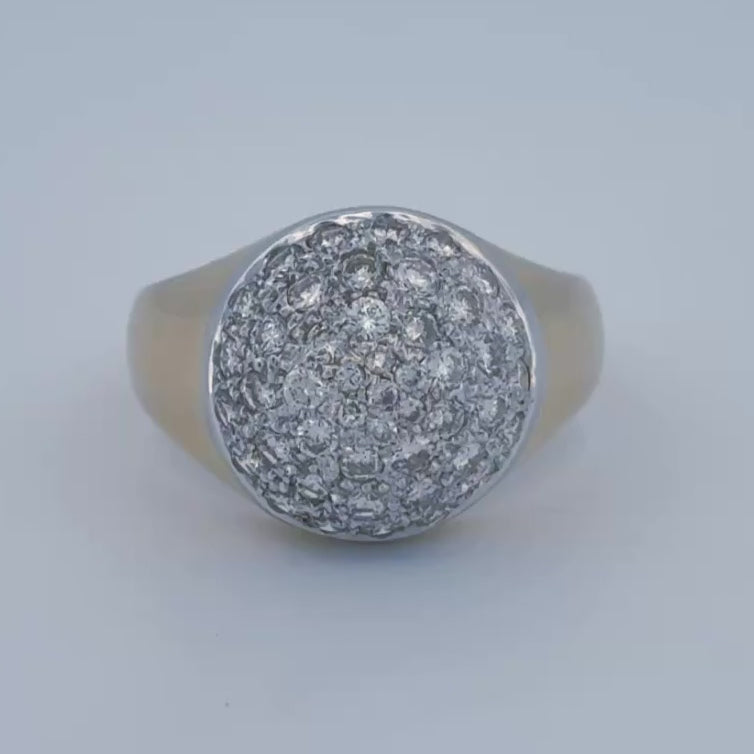 Vintage Pave Diamond Dome Ring - 1.03ctw 18k Gold Italy