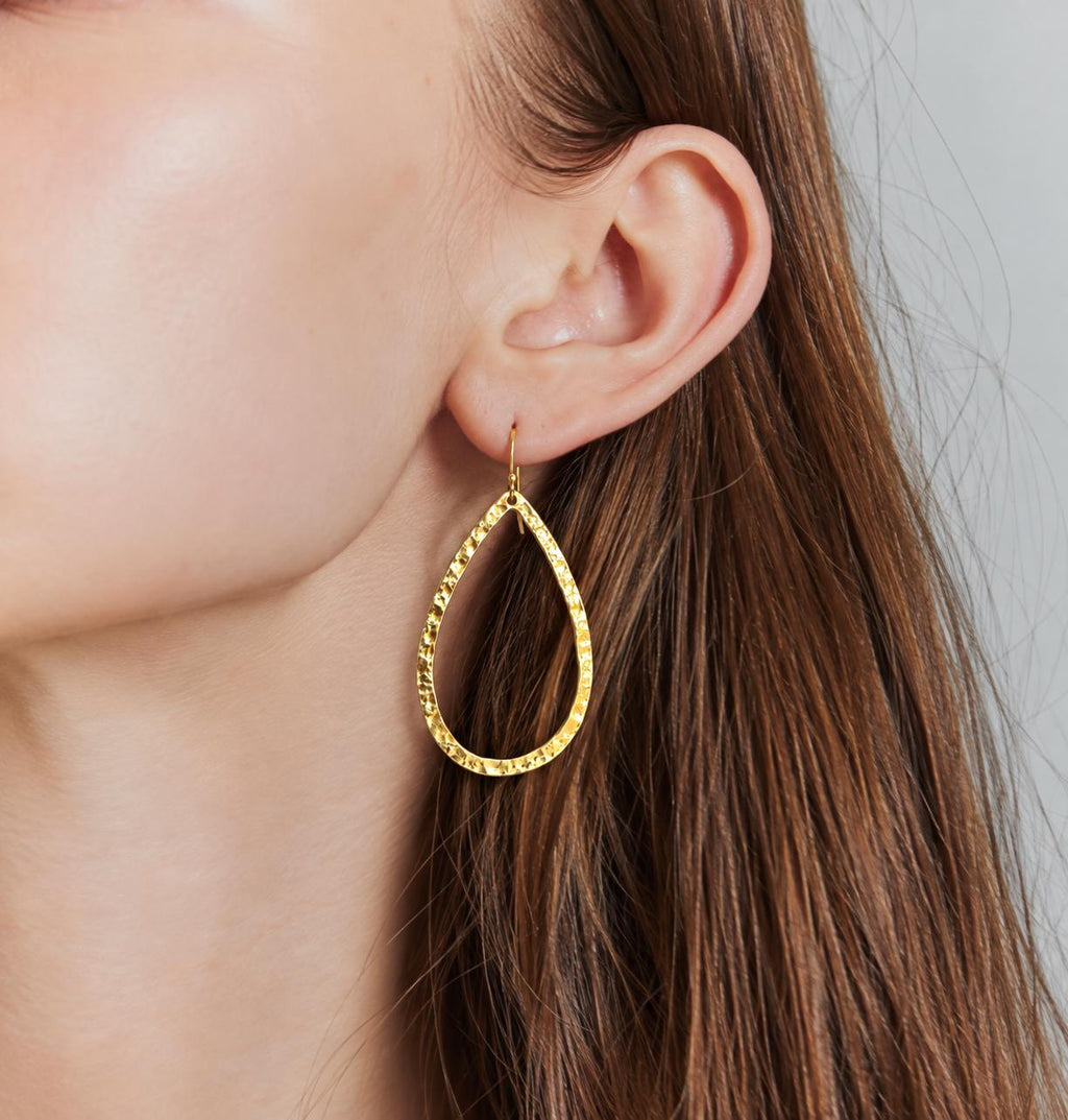 Ippolita Classico Large Open Teardrop Hammered Earrings, 18k Yellow Gold 9.9g
