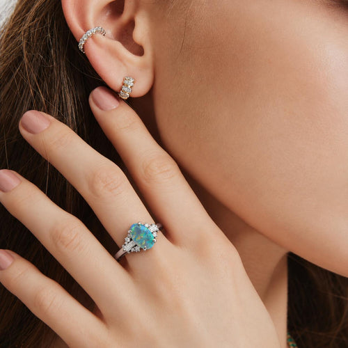 1.10ct Black Opal and 0.25ctw Diamond Platinum Ring