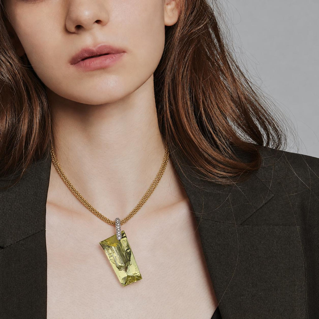 Samuel Getz 98.68ct Heliodor Necklace 18k Gold & Diamond