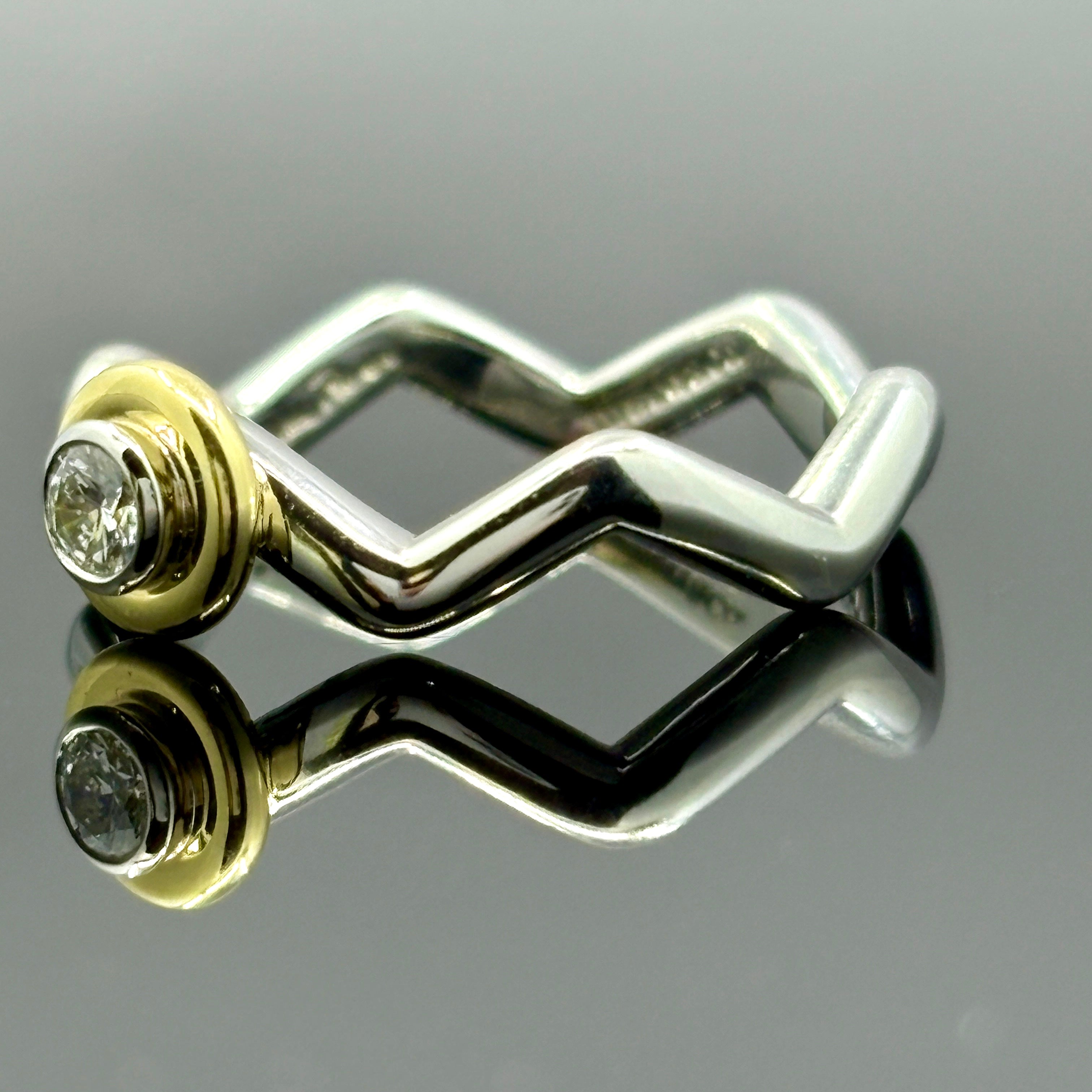 Tiffany & Co Paloma Picasso Zig Zag Diamond Ring - Platinum & 18k - Size 5 1/2