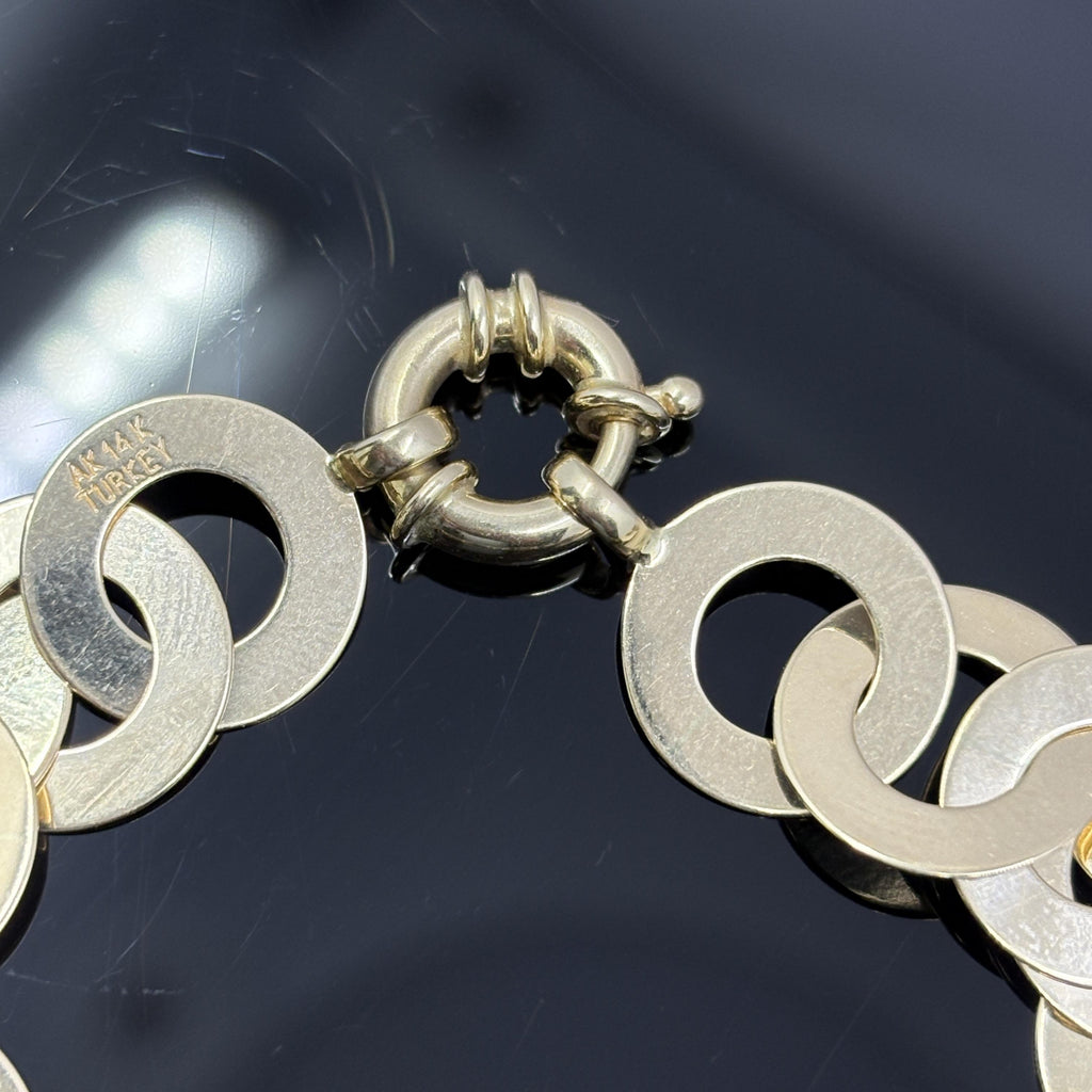 Vintage Wide Circle Link Bracelet in 14k Yellow Gold