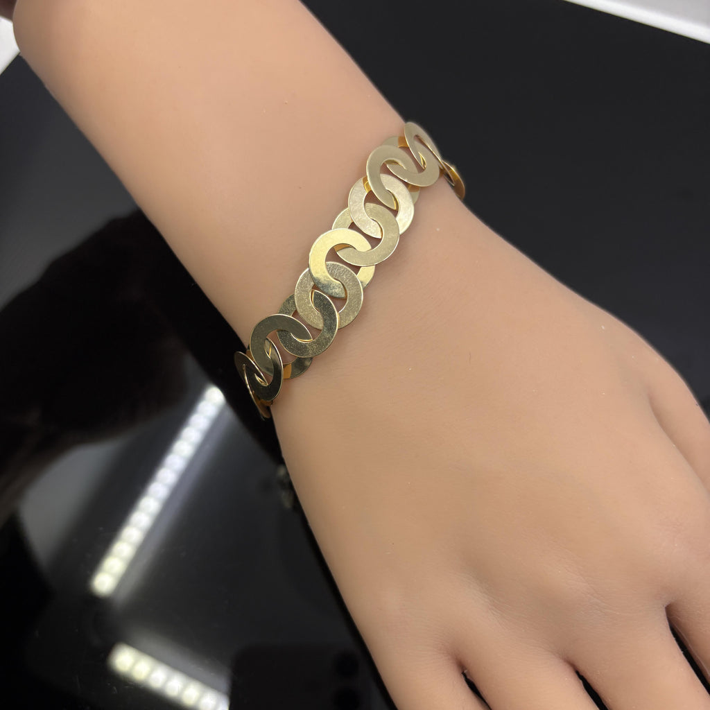 Vintage Wide Circle Link Bracelet in 14k Yellow Gold
