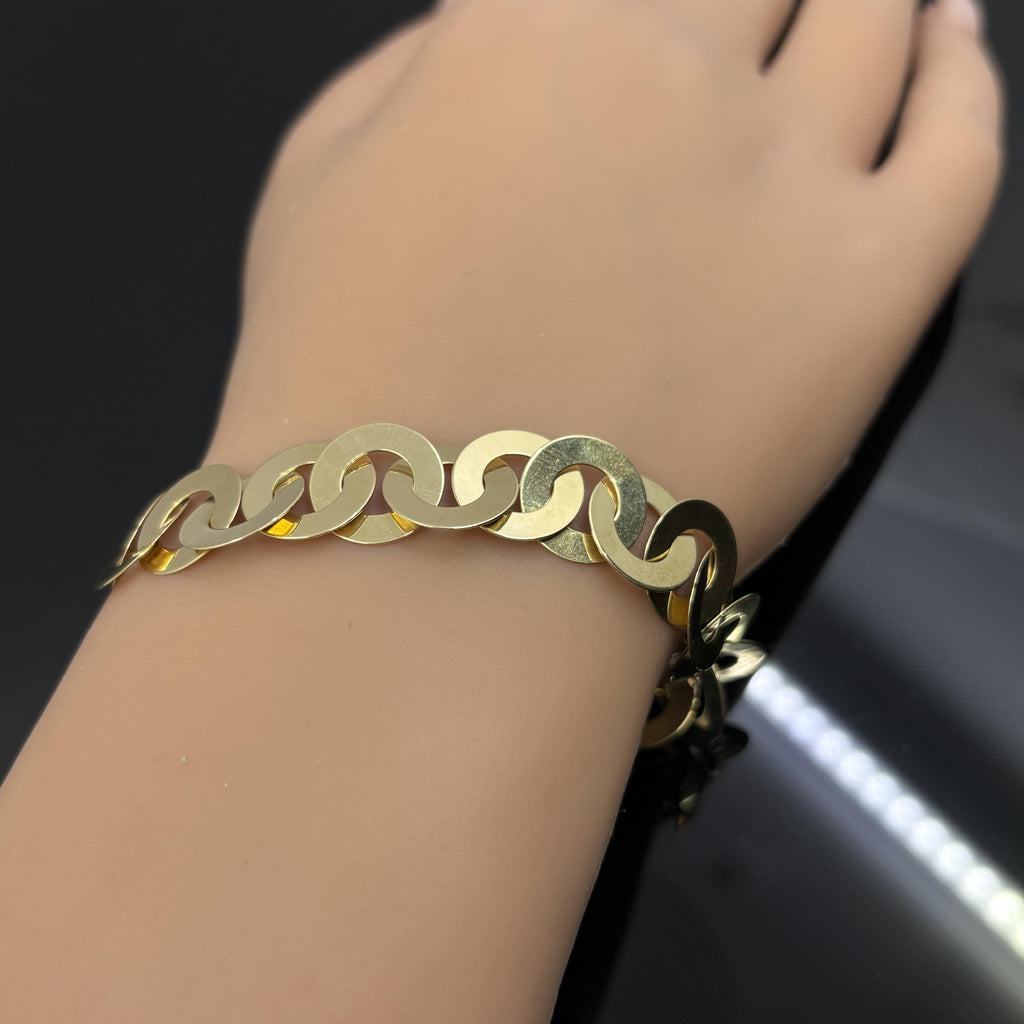 Vintage Wide Circle Link Bracelet in 14k Yellow Gold