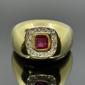 Vintage Cushion Ruby & Diamond Bombe Ring in 18k Yellow Gold - GIA