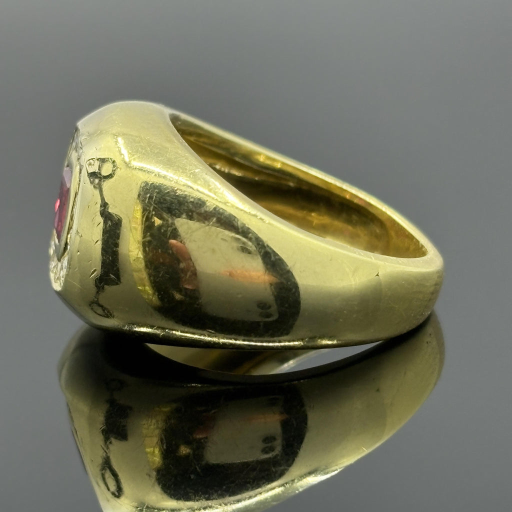 Vintage Cushion Ruby & Diamond Bombe Ring in 18k Yellow Gold - GIA