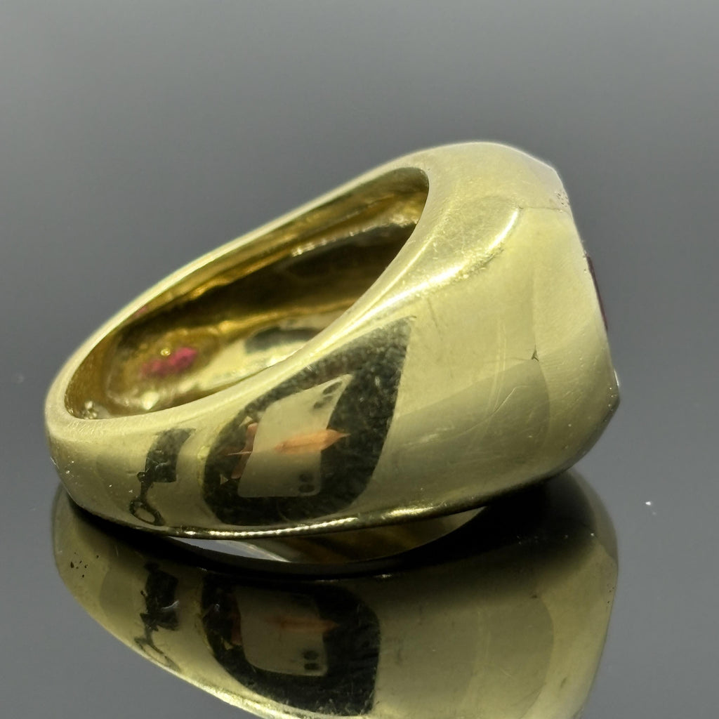 Vintage Cushion Ruby & Diamond Bombe Ring in 18k Yellow Gold - GIA