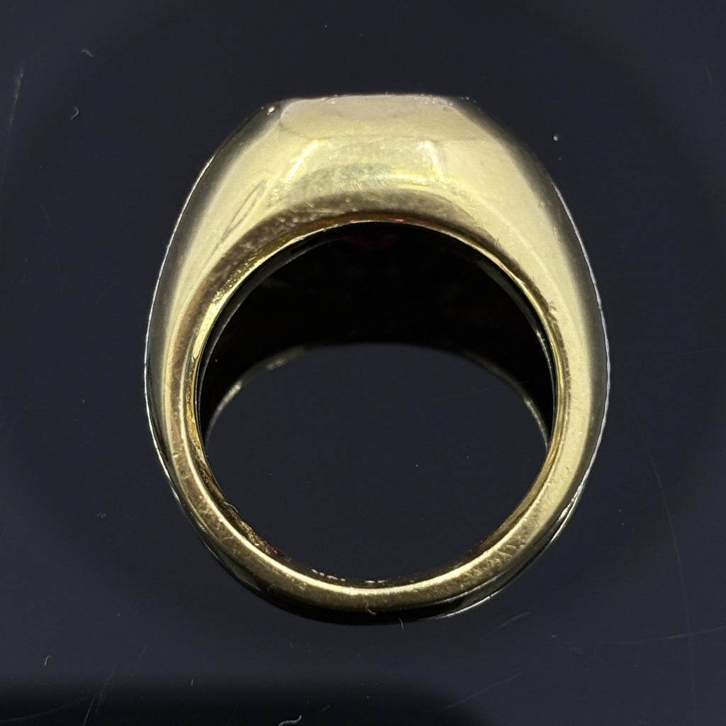 Vintage Cushion Ruby & Diamond Bombe Ring in 18k Yellow Gold - GIA