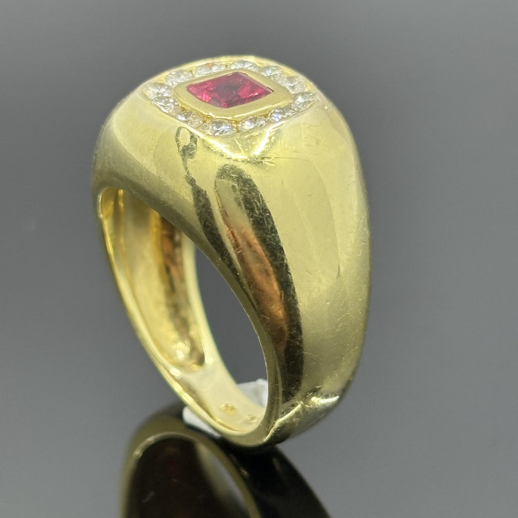 Vintage Cushion Ruby & Diamond Bombe Ring in 18k Yellow Gold - GIA