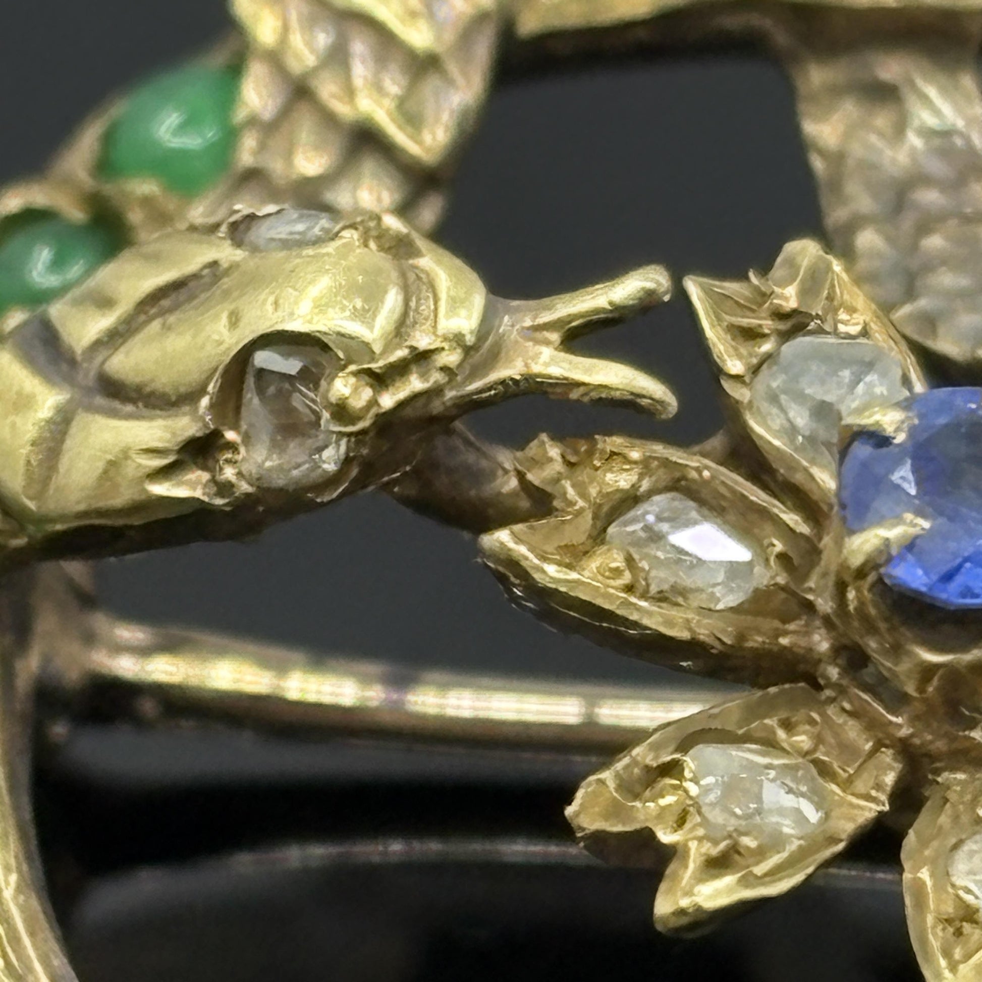 Antique Victorian Snake Brooch 18k Gold Emerald, Sapphire & Rose Cut Diamonds