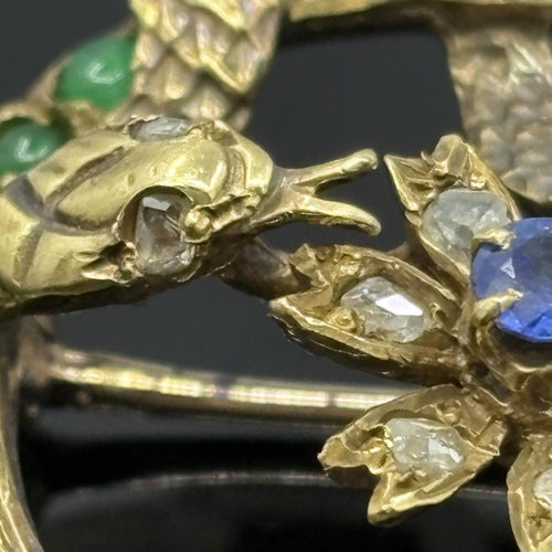 Antique Victorian Snake Brooch 18k Gold Emerald, Sapphire & Rose Cut Diamonds