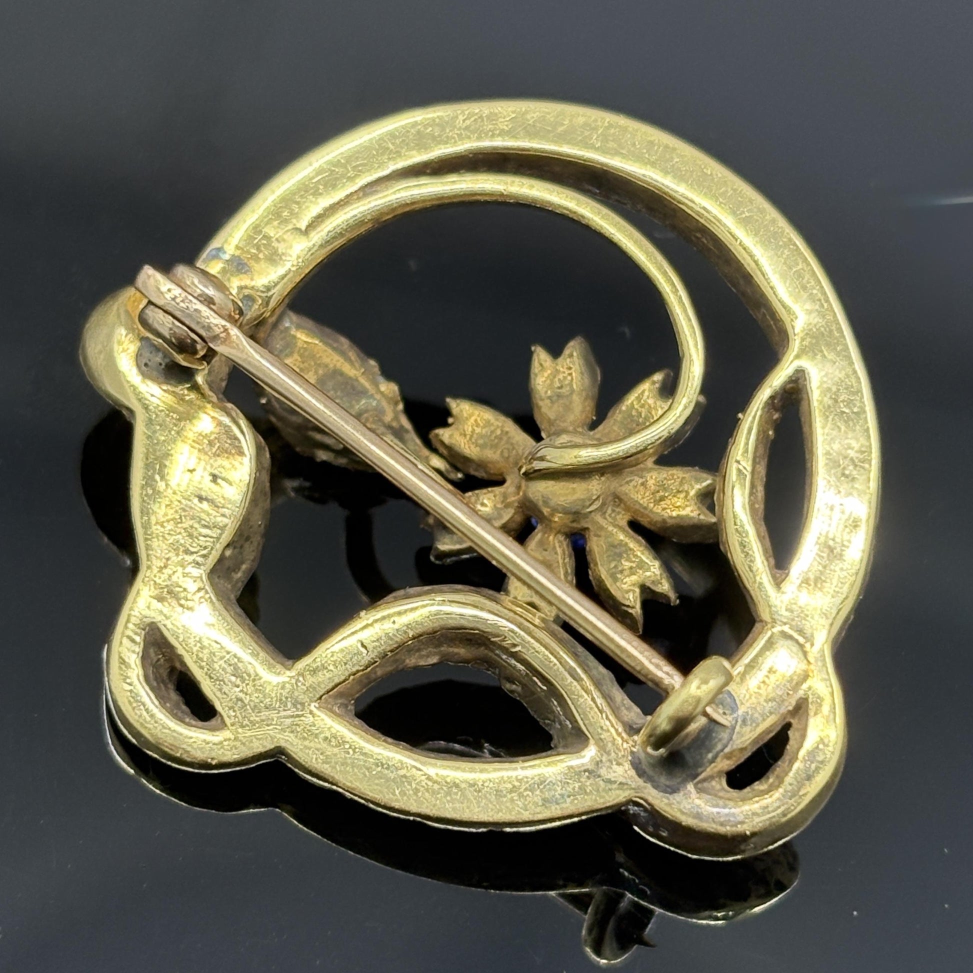 Antique Victorian Snake Brooch 18k Gold Emerald, Sapphire & Rose Cut Diamonds
