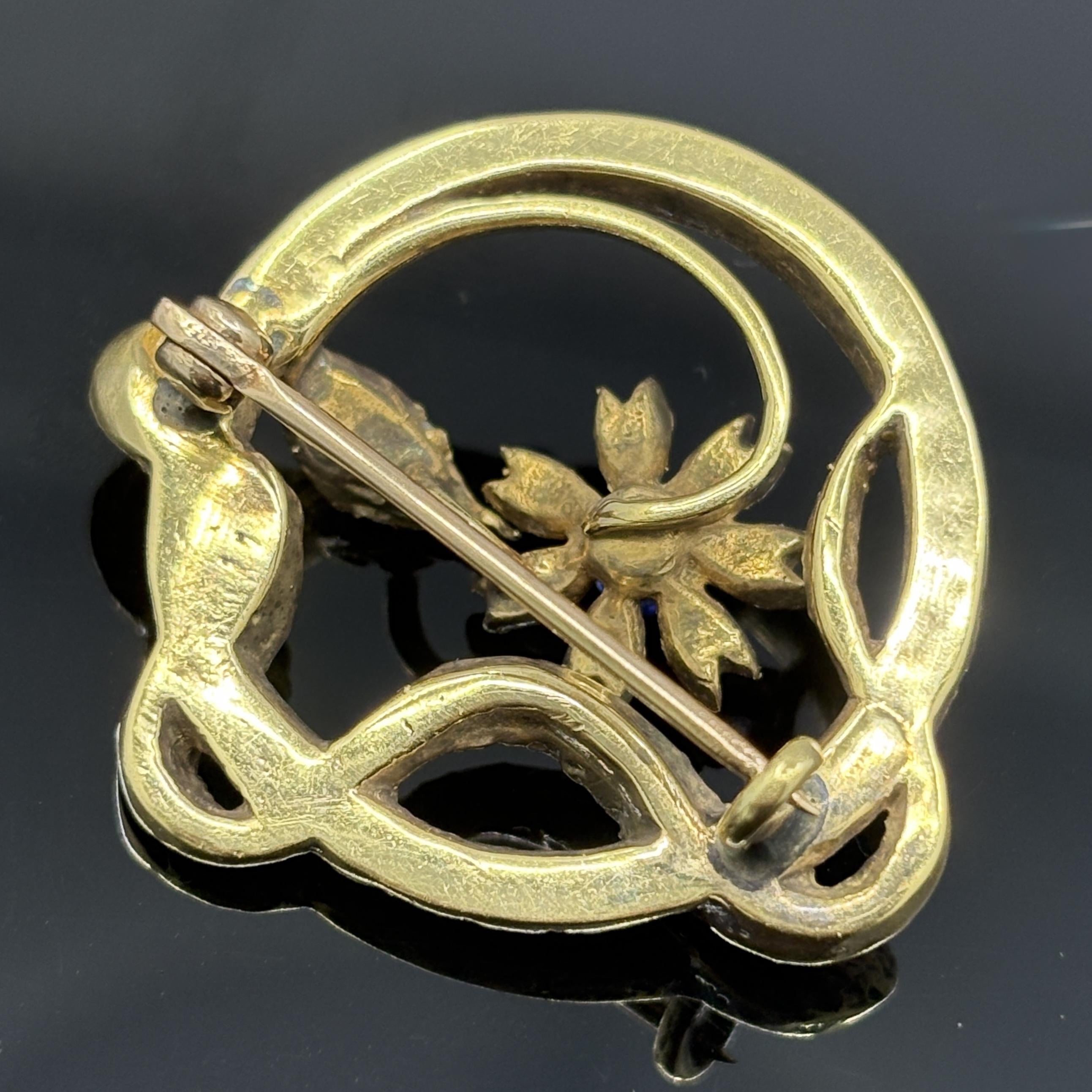 Antique Victorian Snake Brooch 18k Gold Emerald, Sapphire & Rose Cut Diamonds