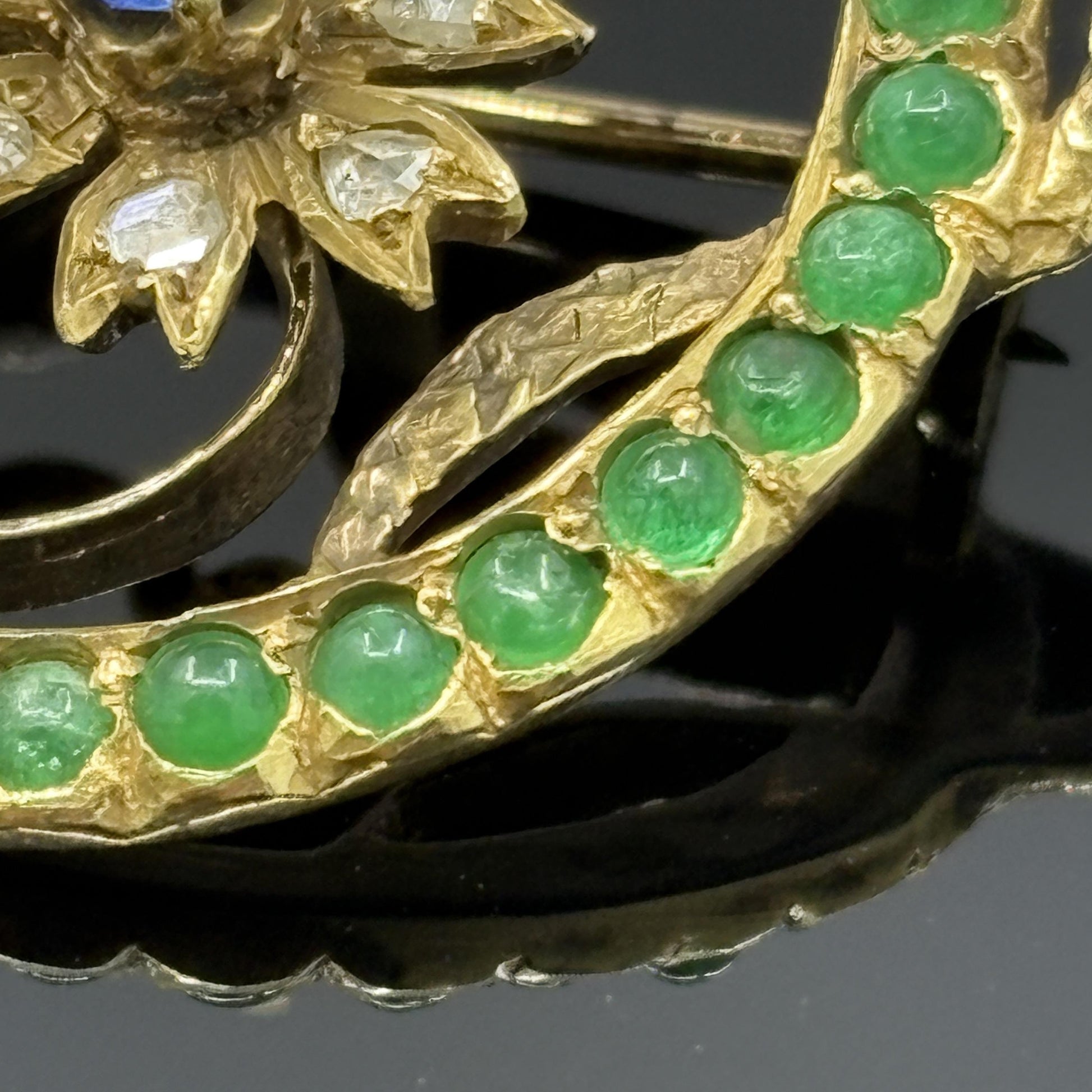 Antique Victorian Snake Brooch 18k Gold Emerald, Sapphire & Rose Cut Diamonds