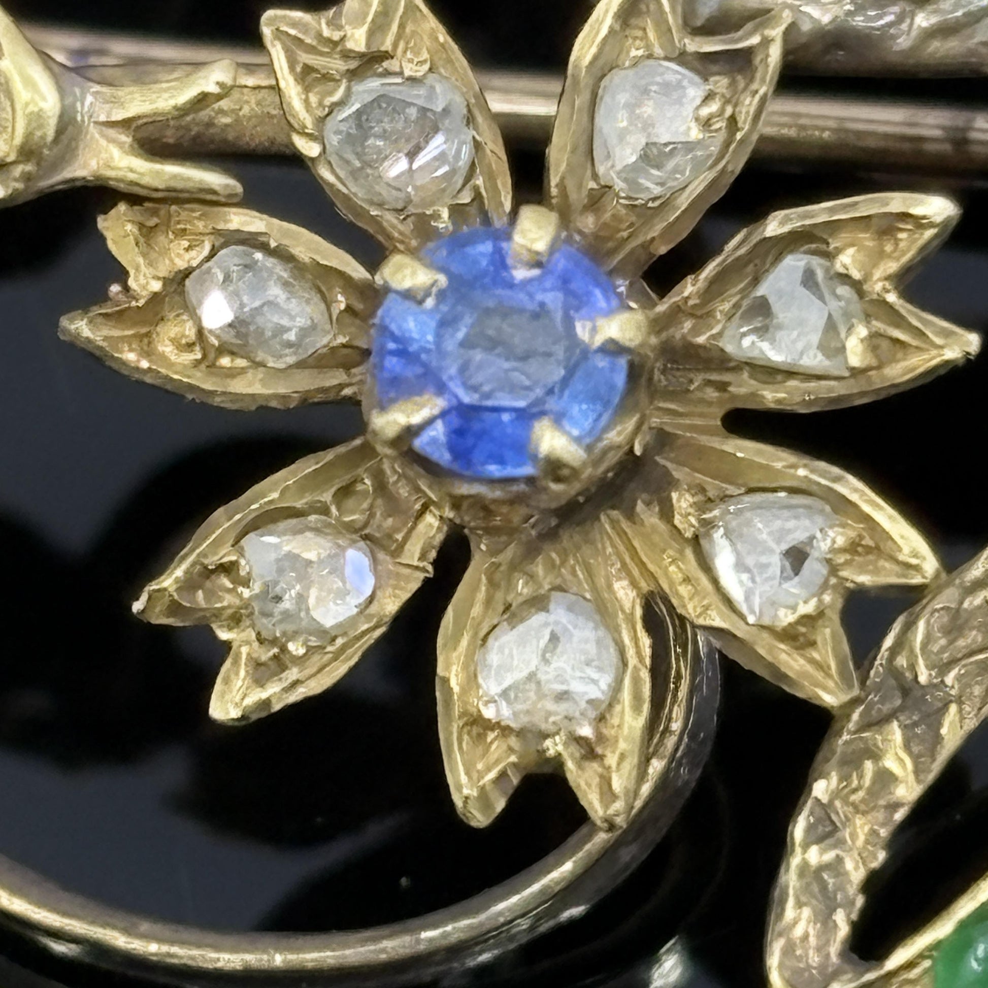 Antique Victorian Snake Brooch 18k Gold Emerald, Sapphire & Rose Cut Diamonds