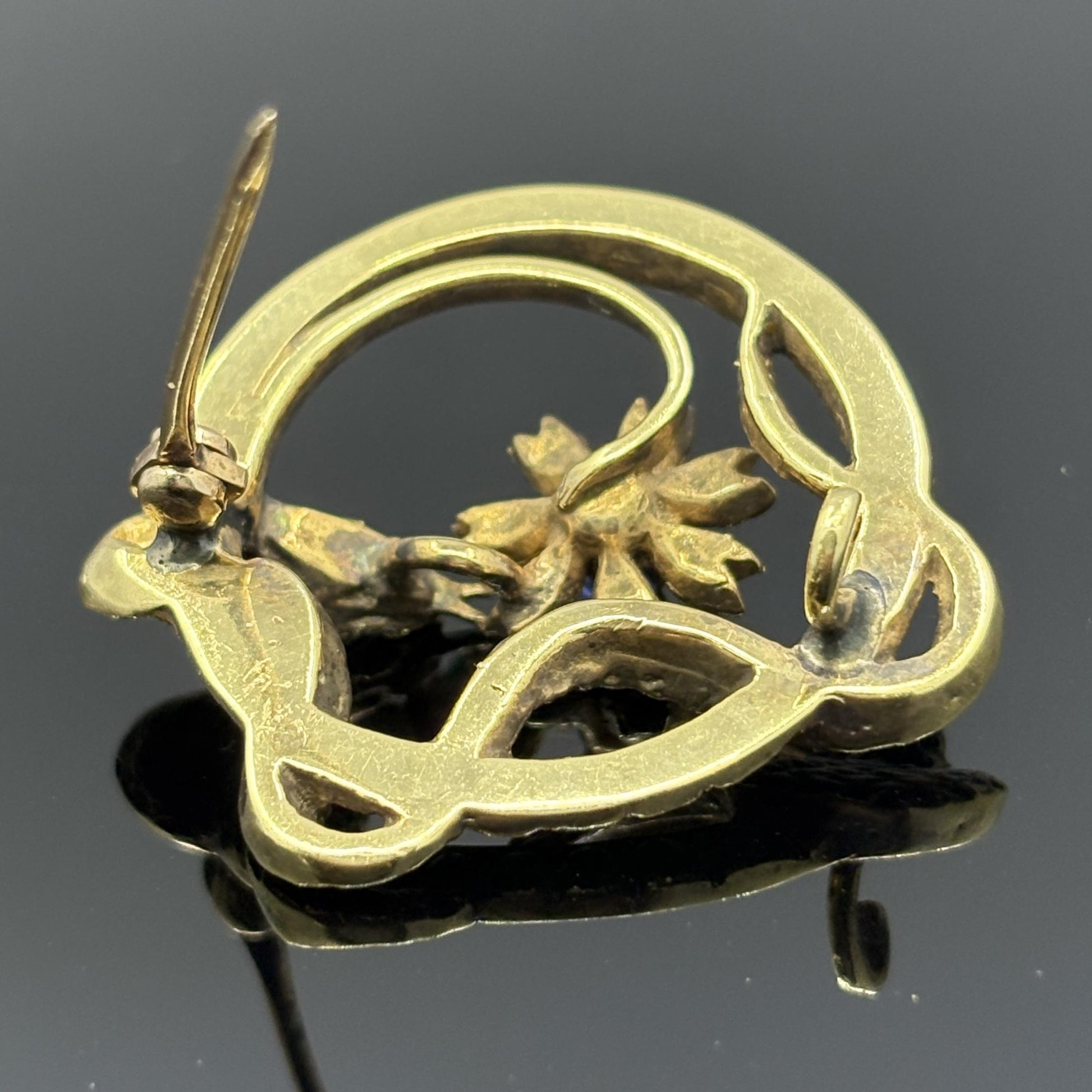 Antique Victorian Snake Brooch 18k Gold Emerald, Sapphire & Rose Cut Diamonds
