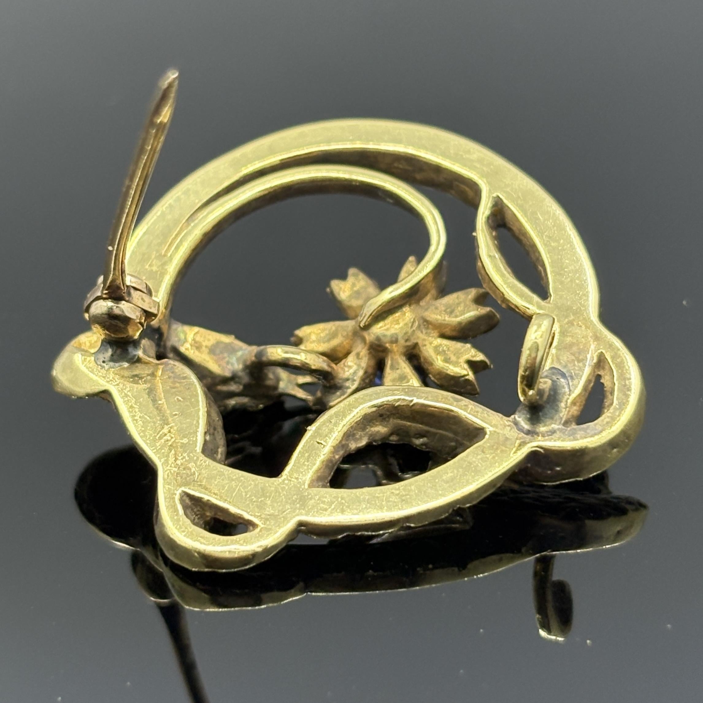 Antique Victorian Snake Brooch 18k Gold Emerald, Sapphire & Rose Cut Diamonds