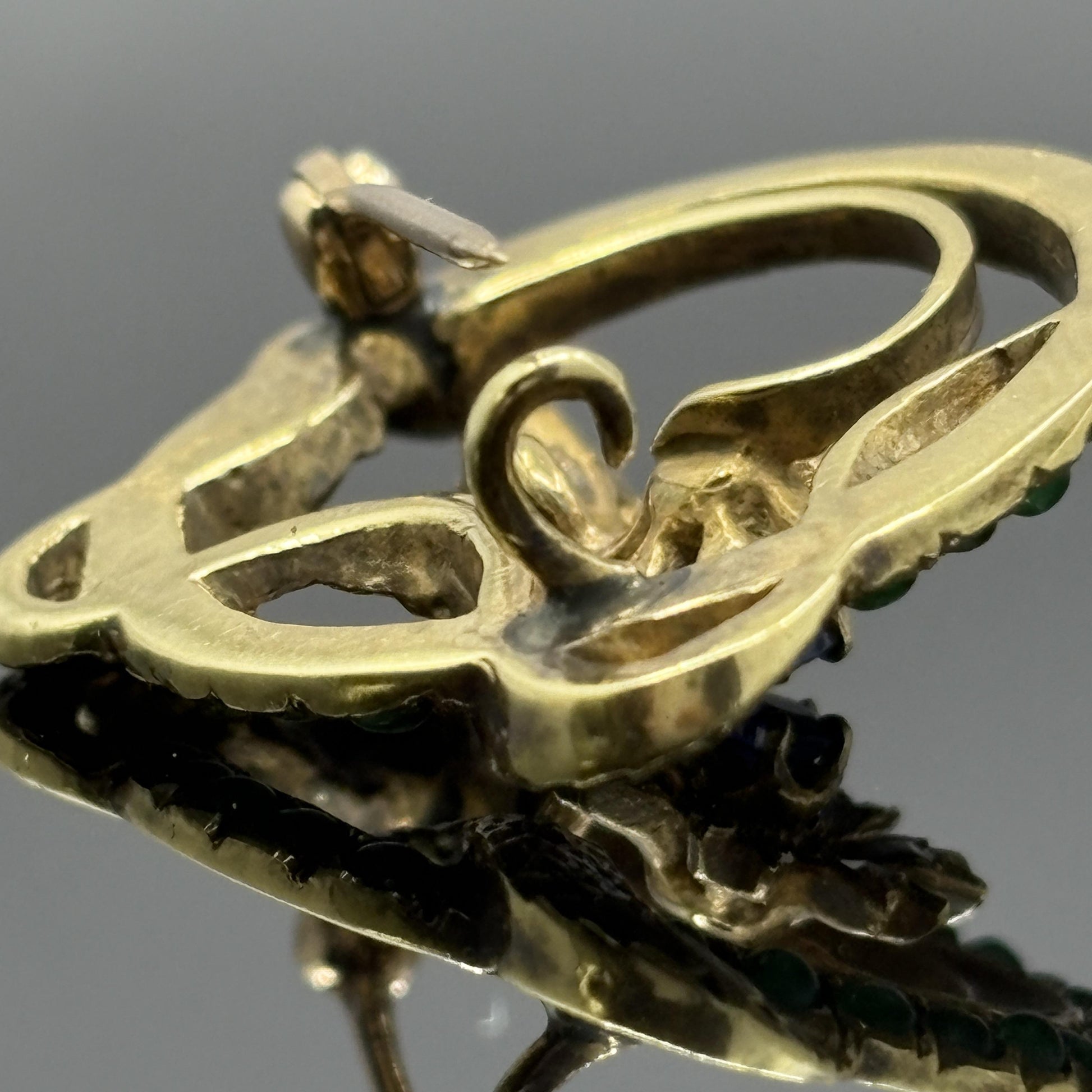 Antique Victorian Snake Brooch 18k Gold Emerald, Sapphire & Rose Cut Diamonds