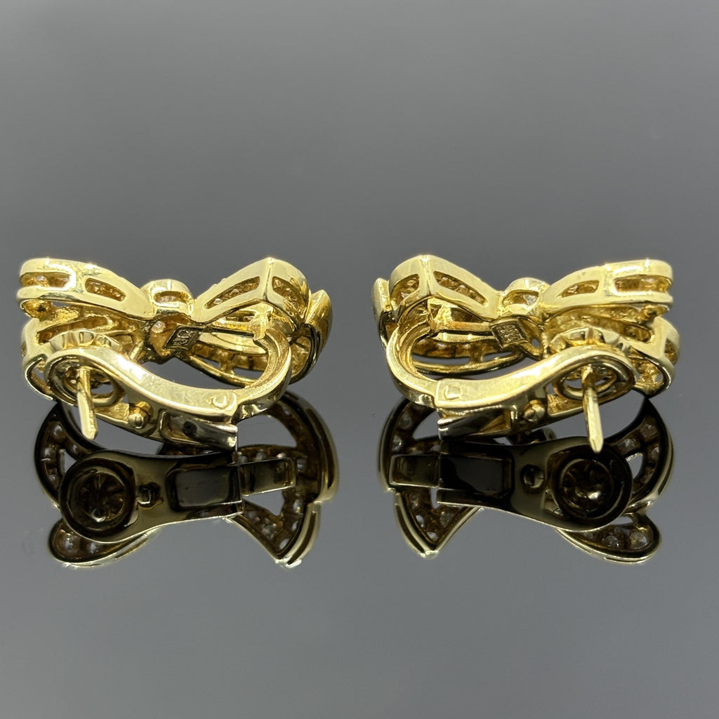 Vintage Diamond Bow Earrings w/ French Owl Stamp 18k