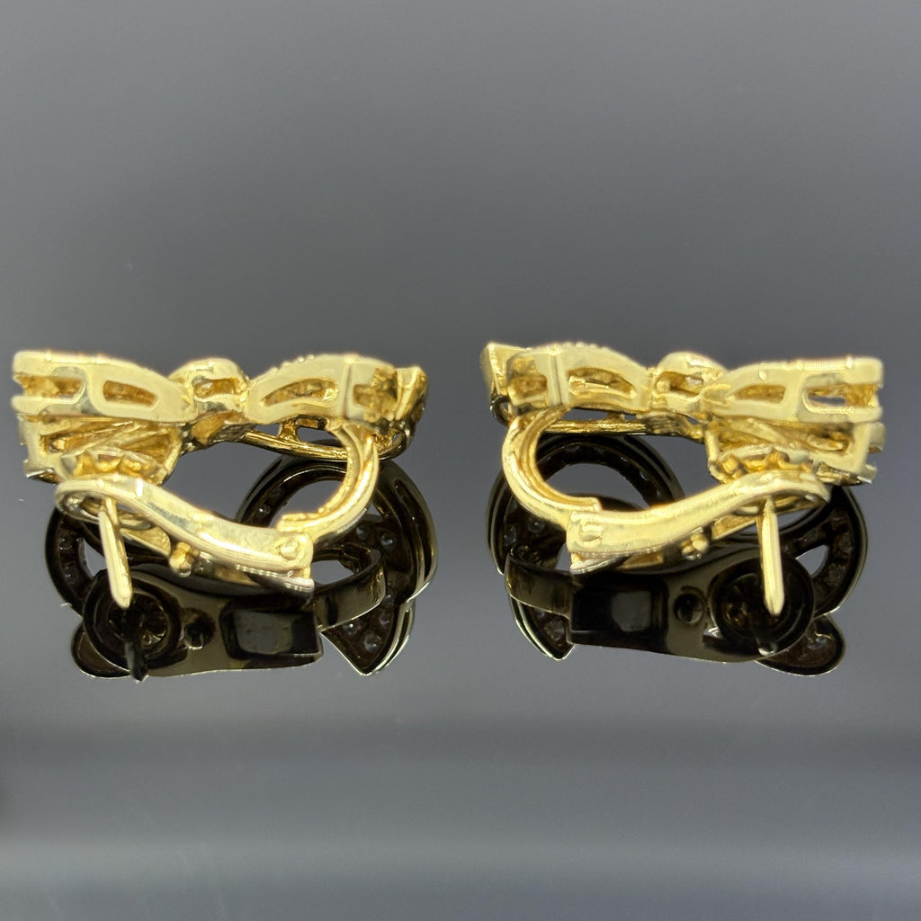 Vintage Diamond Bow Earrings w/ French Owl Stamp 18k