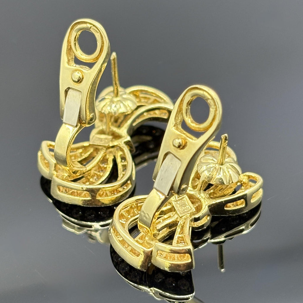 Vintage Diamond Bow Earrings w/ French Owl Stamp 18k