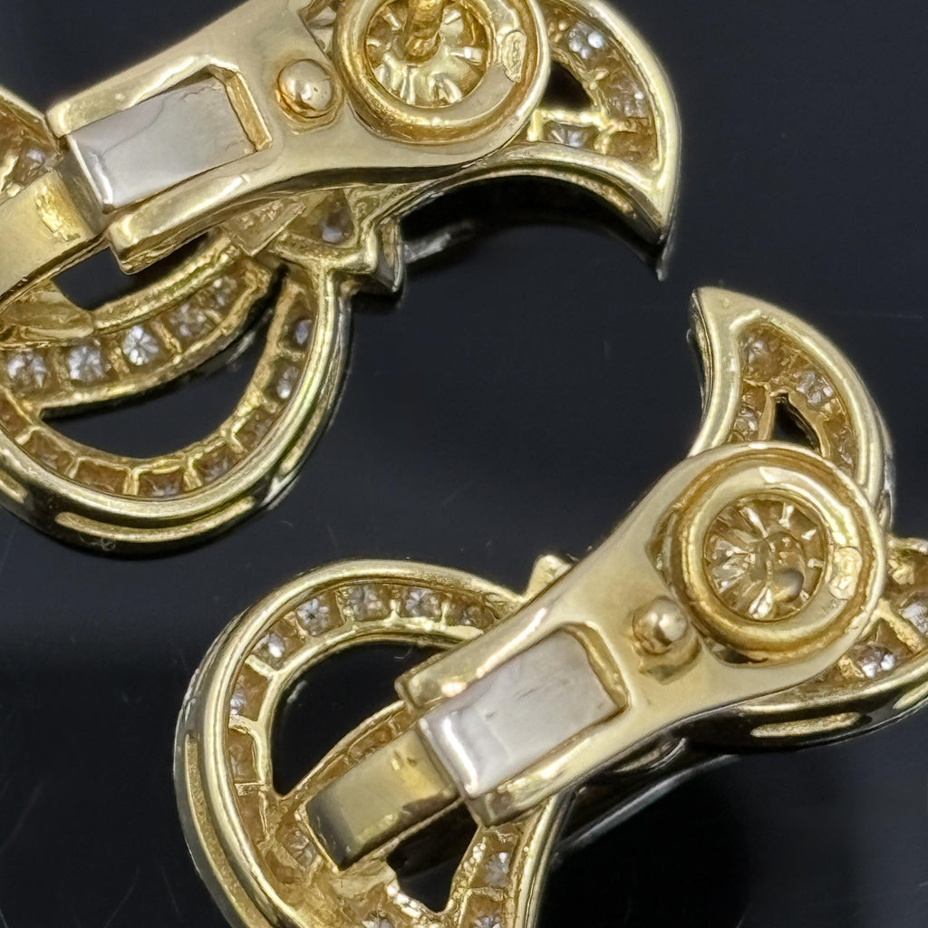 Vintage Diamond Bow Earrings w/ French Owl Stamp 18k