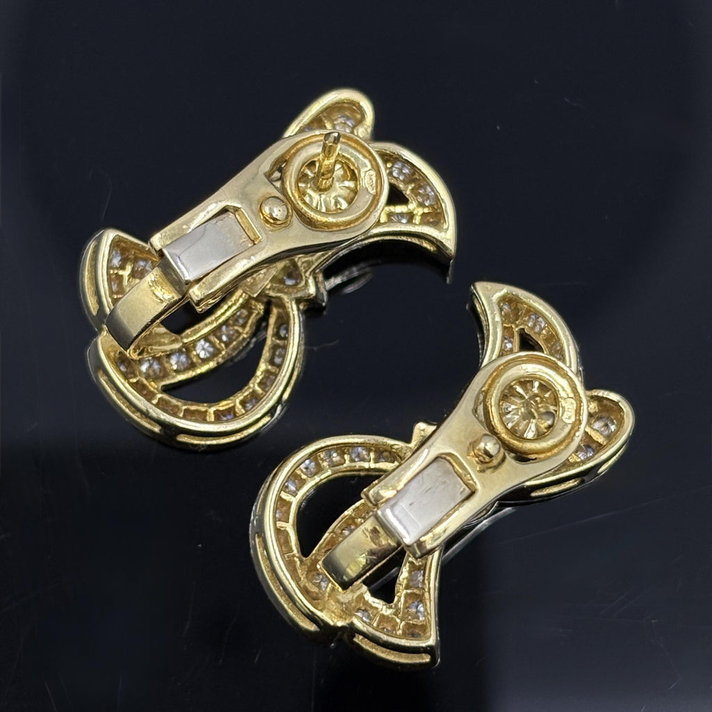 Vintage Diamond Bow Earrings w/ French Owl Stamp 18k