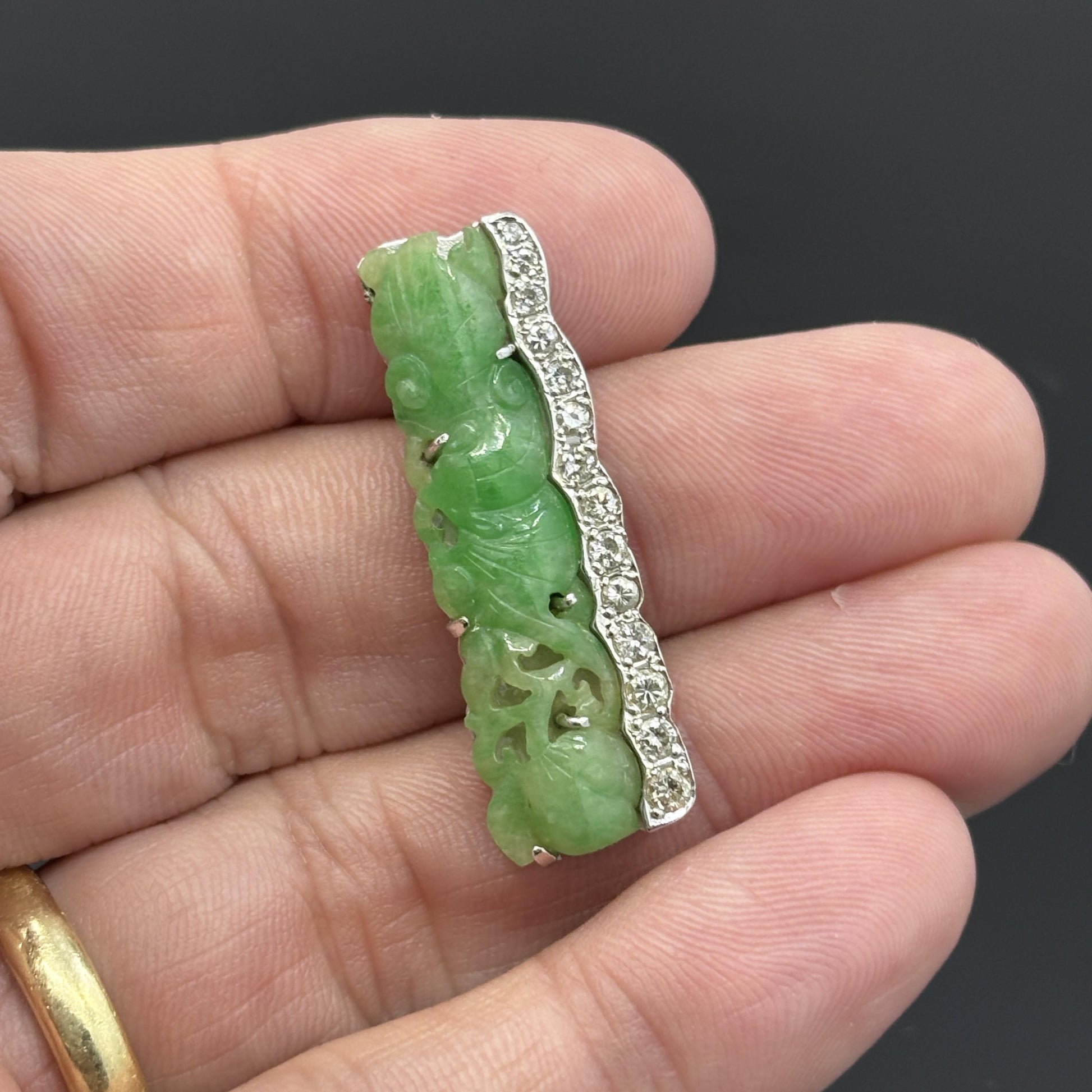 Jade Carving & Diamond Platinum Necklace