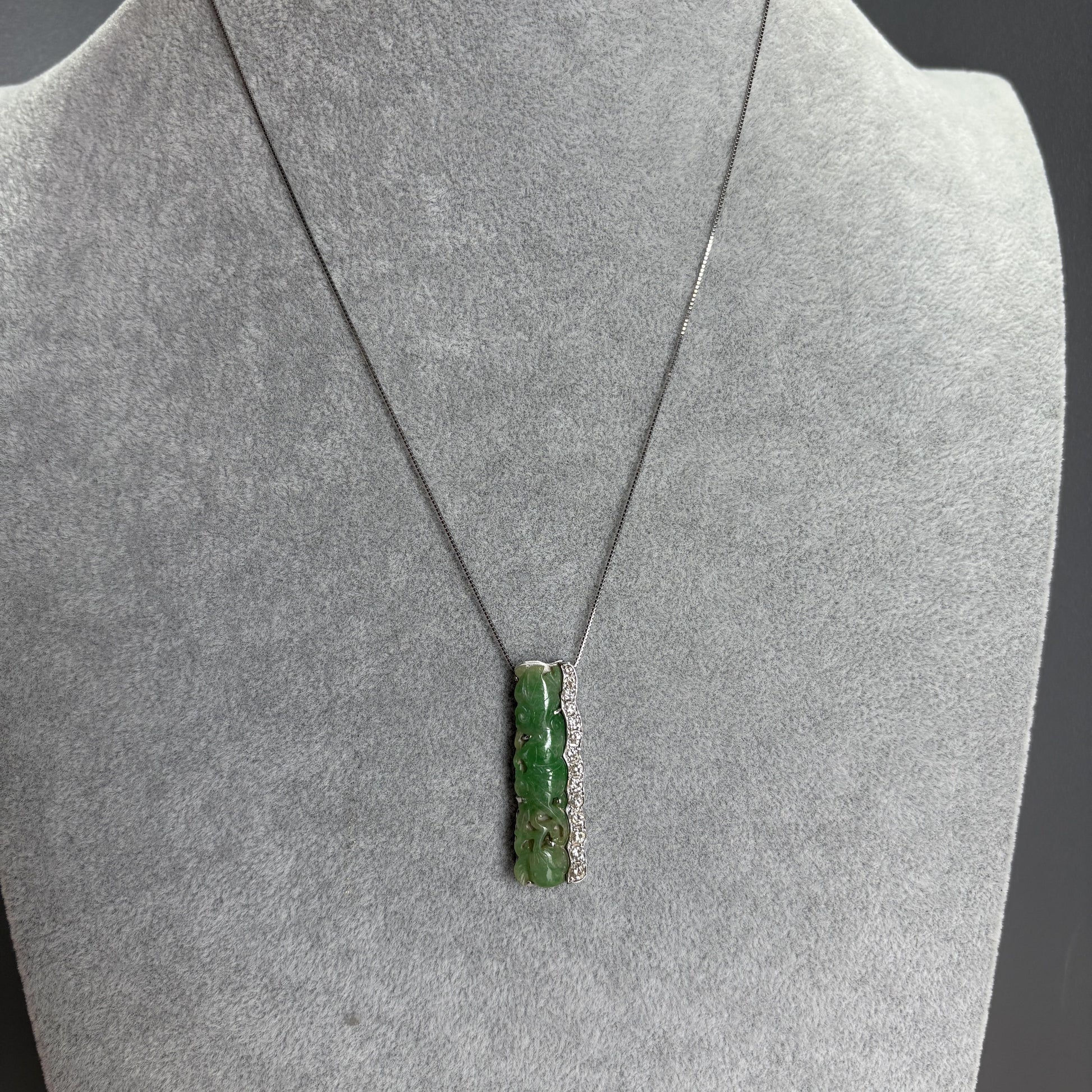 Jade Carving & Diamond Platinum Necklace