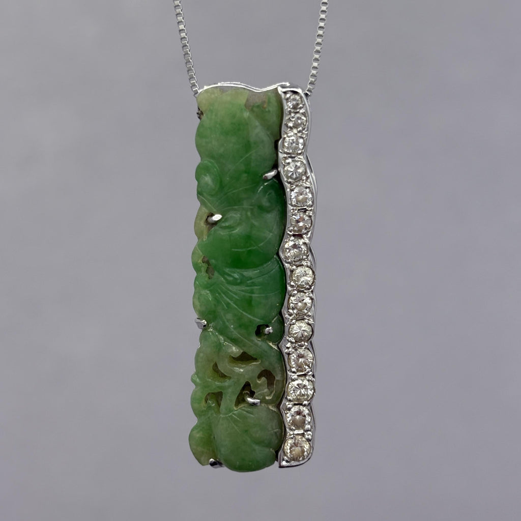 Jade Carving & Diamond Platinum Necklace