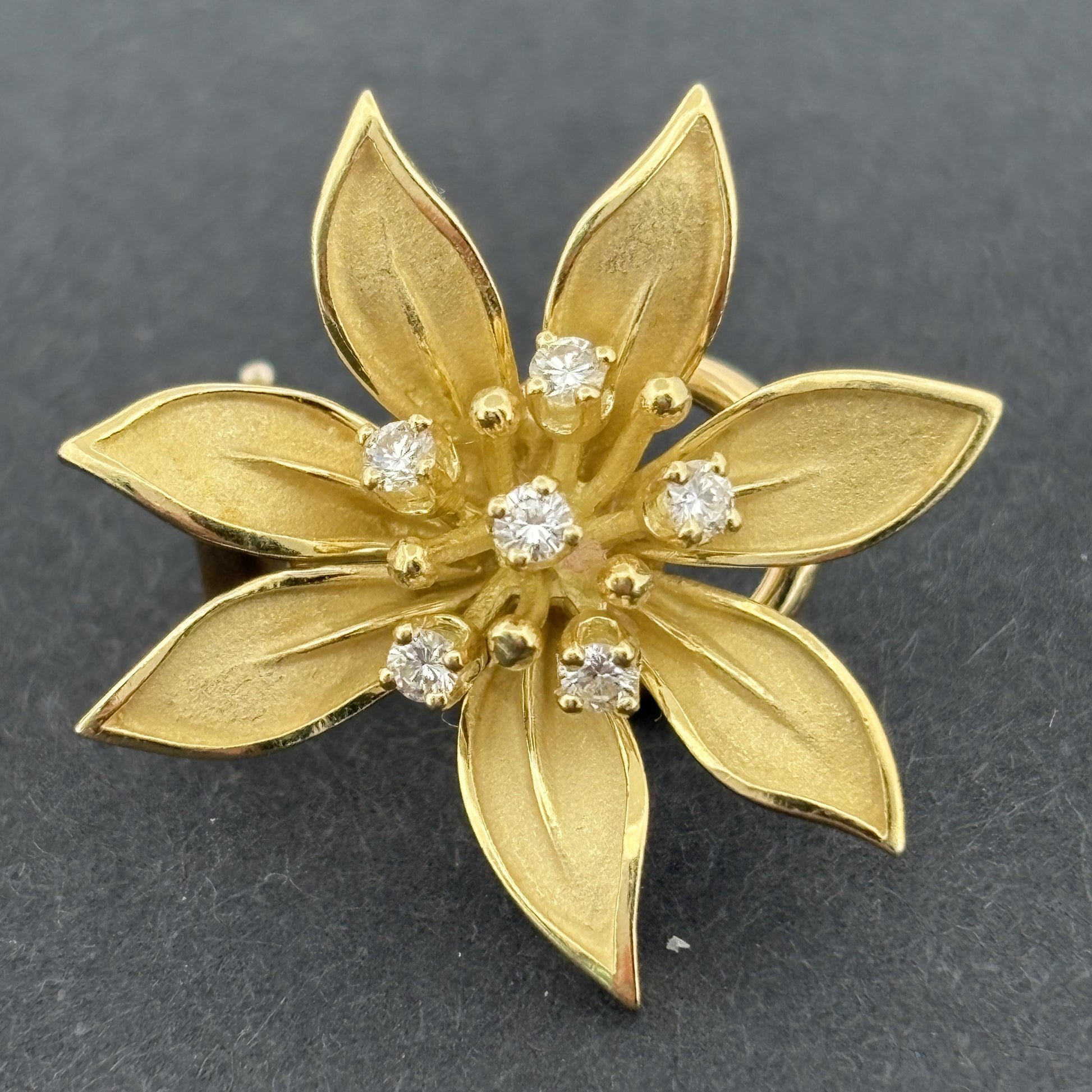 Vintage Flower Earrings in 18k Yellow Gold & Diamond