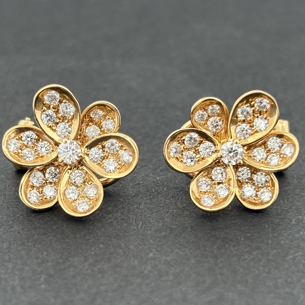 Estate Flower 18k Yellow Gold & Diamond Earrings 1.00ctw