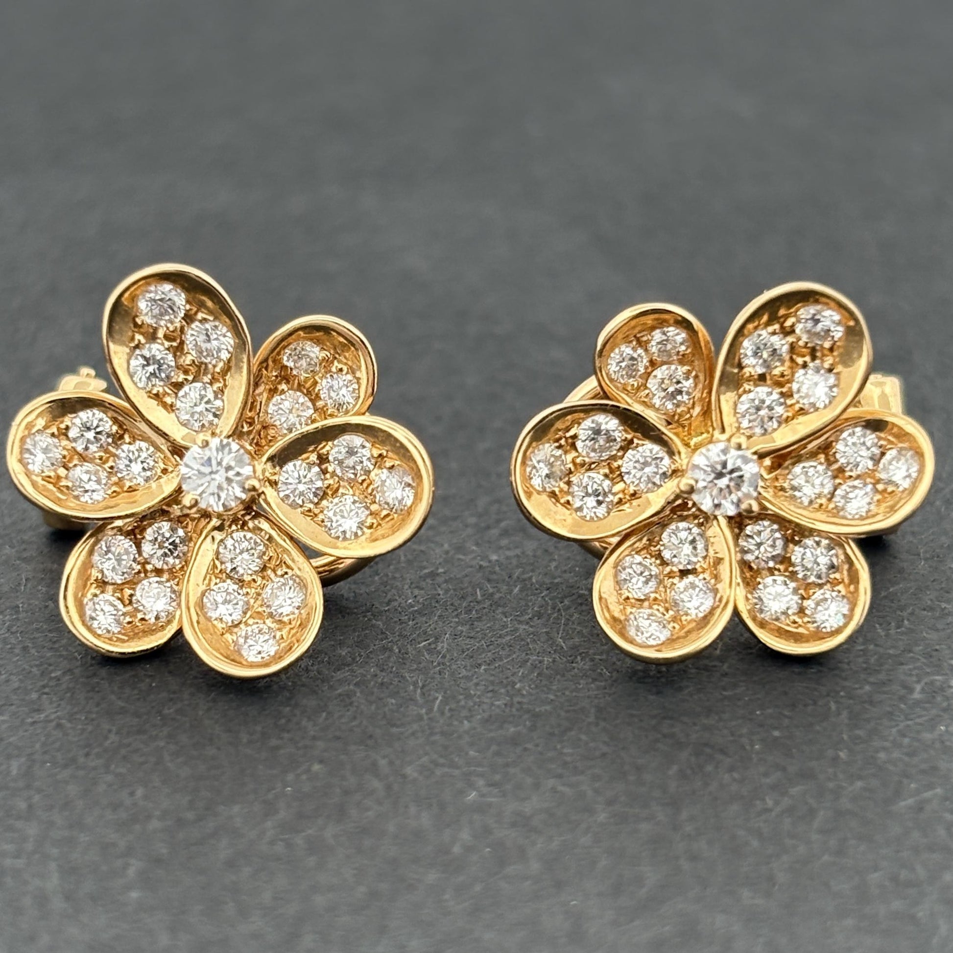 Estate Flower 18k Yellow Gold & Diamond Earrings 1.00ctw