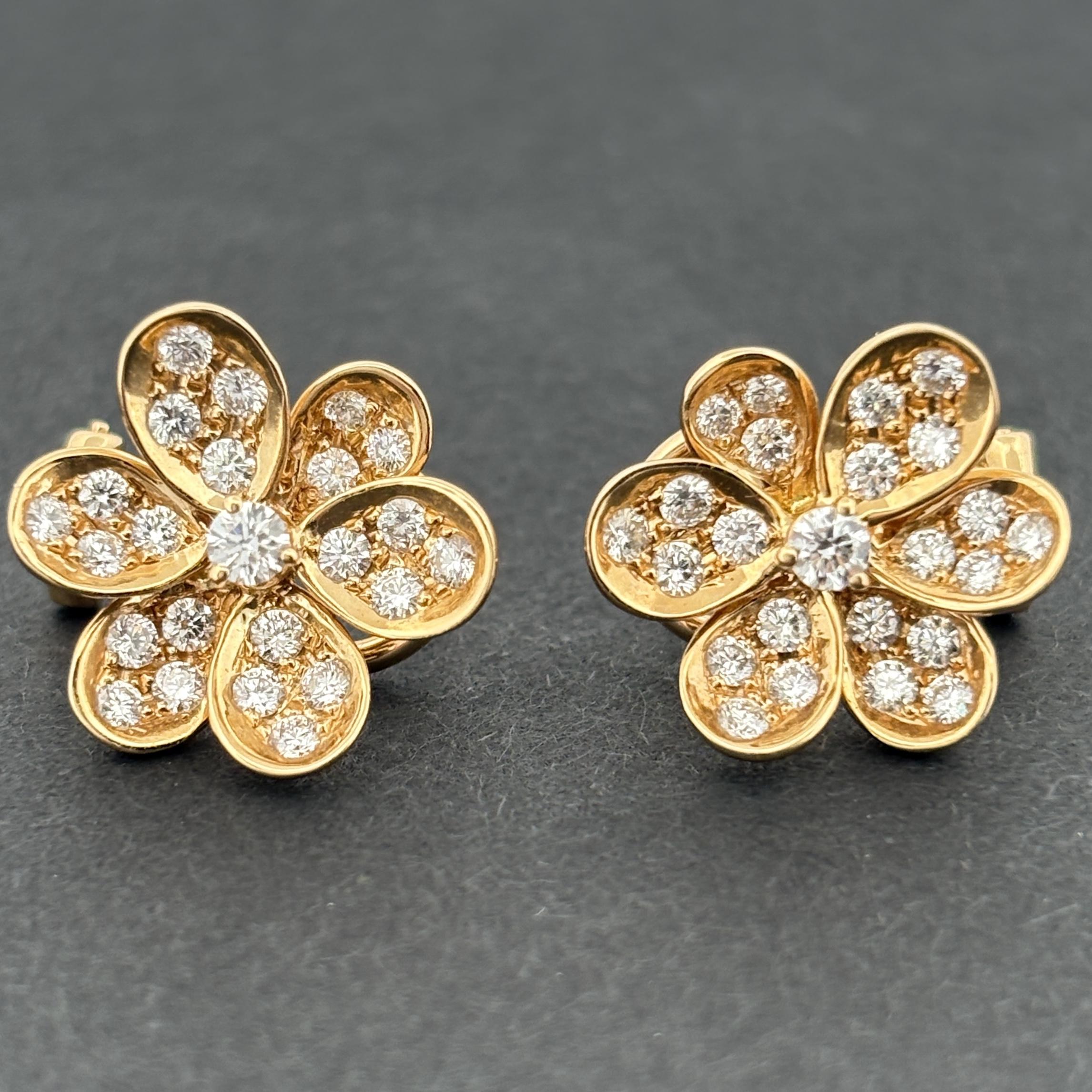 Estate Flower 18k Yellow Gold & Diamond Earrings 1.00ctw