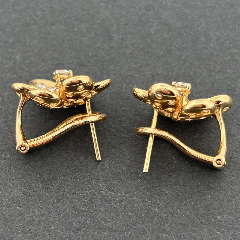 Estate Flower 18k Yellow Gold & Diamond Earrings 1.00ctw