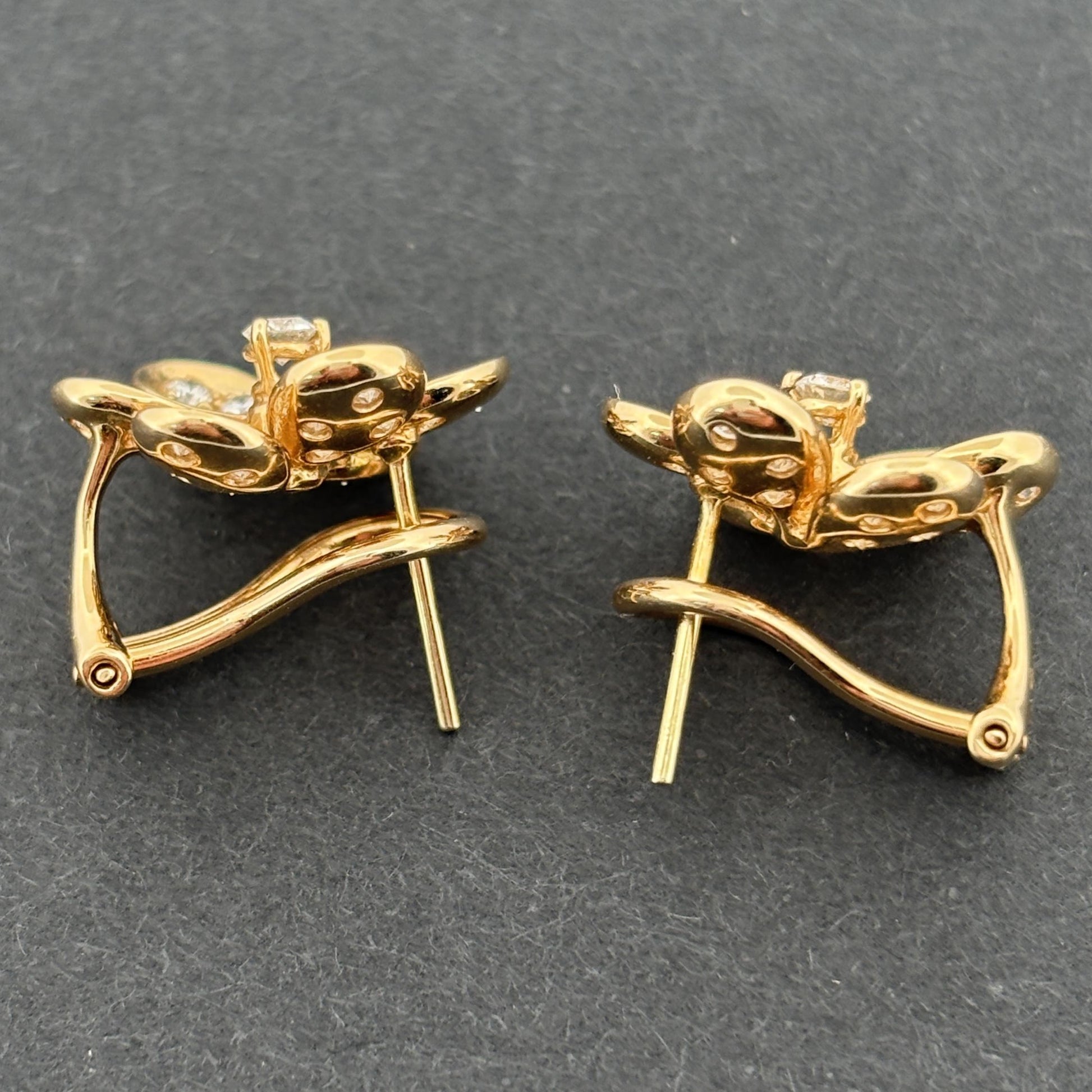 Estate Flower 18k Yellow Gold & Diamond Earrings 1.00ctw
