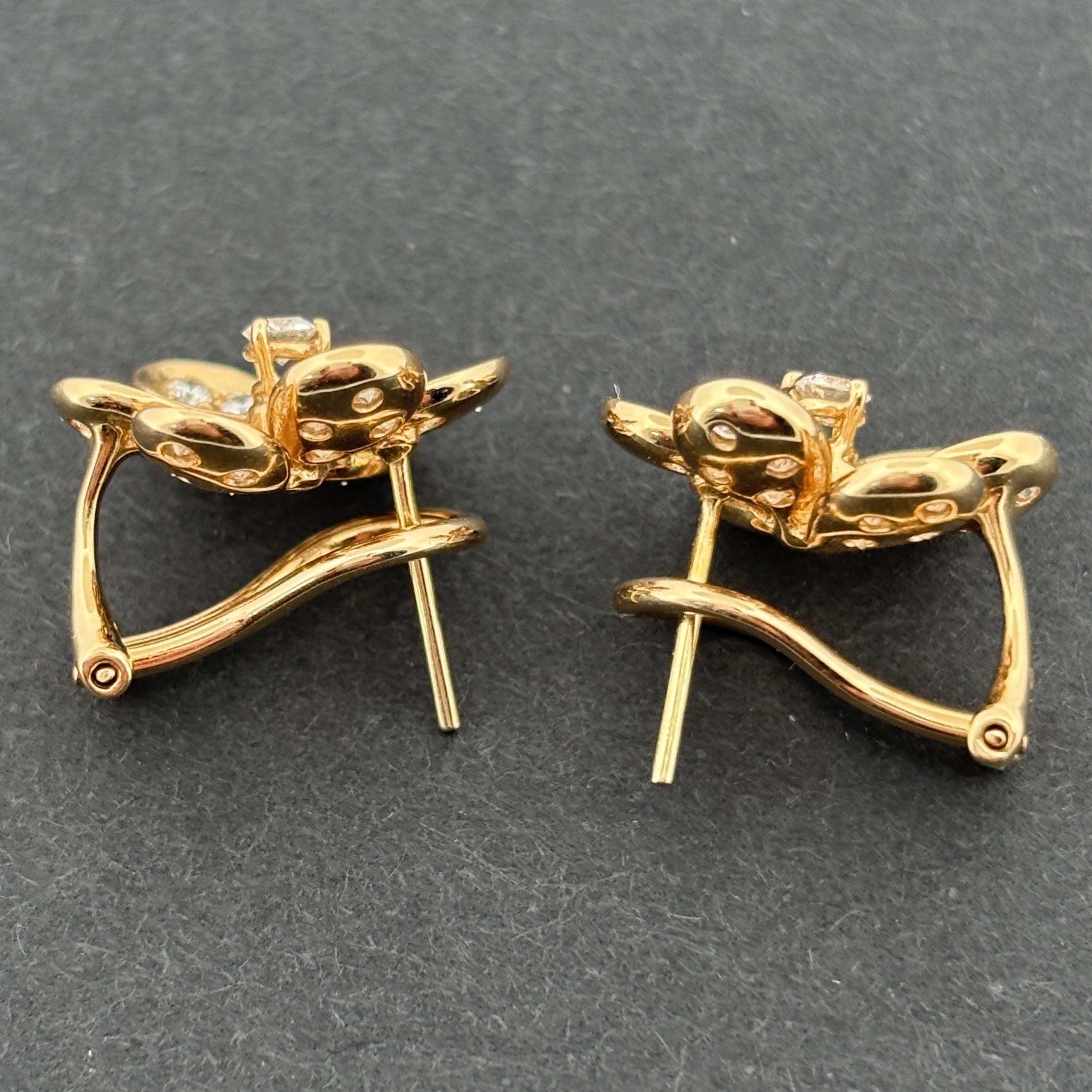 Estate Flower 18k Yellow Gold & Diamond Earrings 1.00ctw