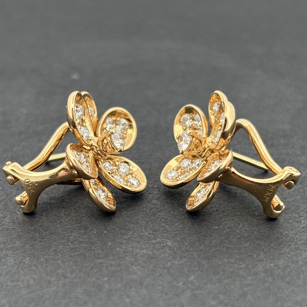 Estate Flower 18k Yellow Gold & Diamond Earrings 1.00ctw