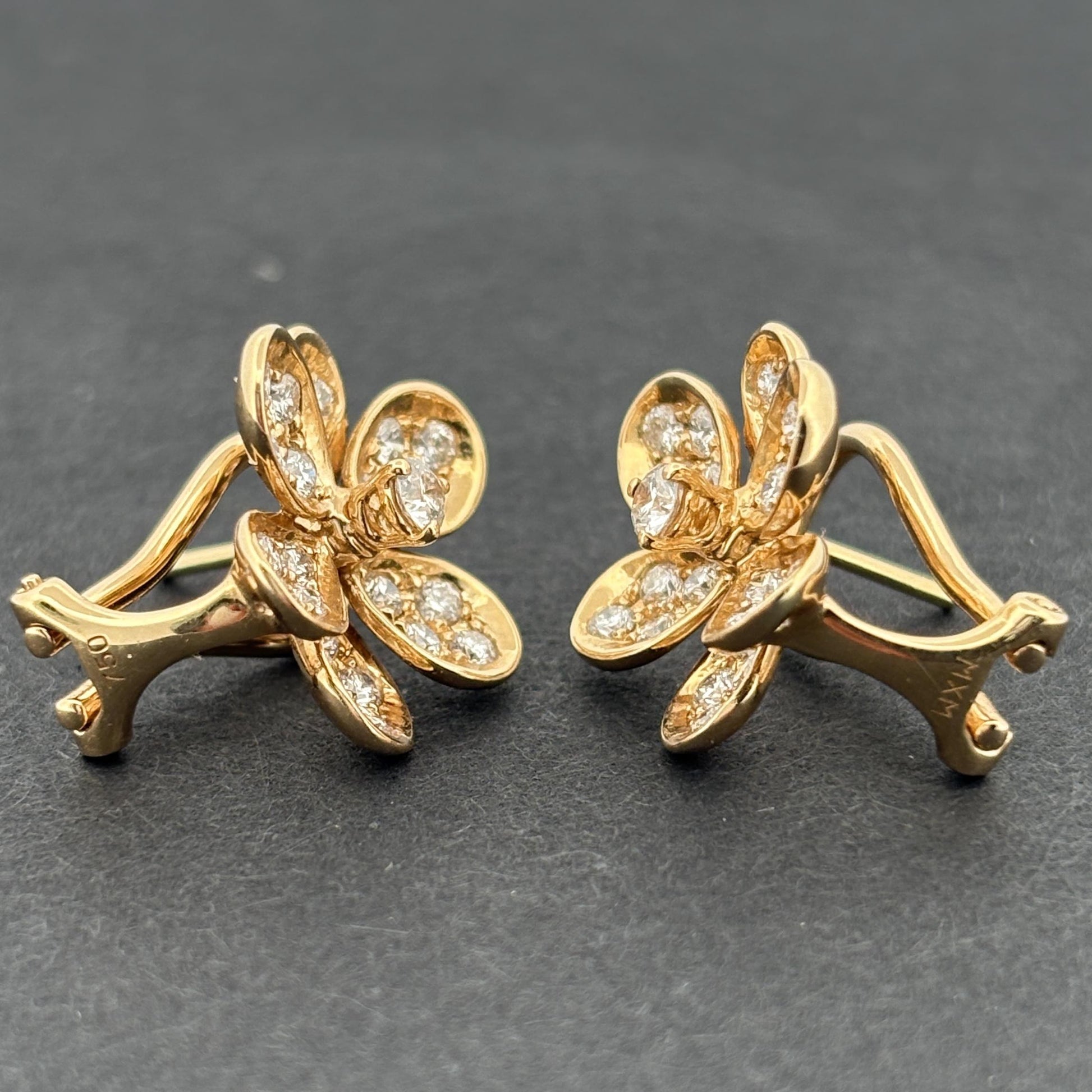 Estate Flower 18k Yellow Gold & Diamond Earrings 1.00ctw