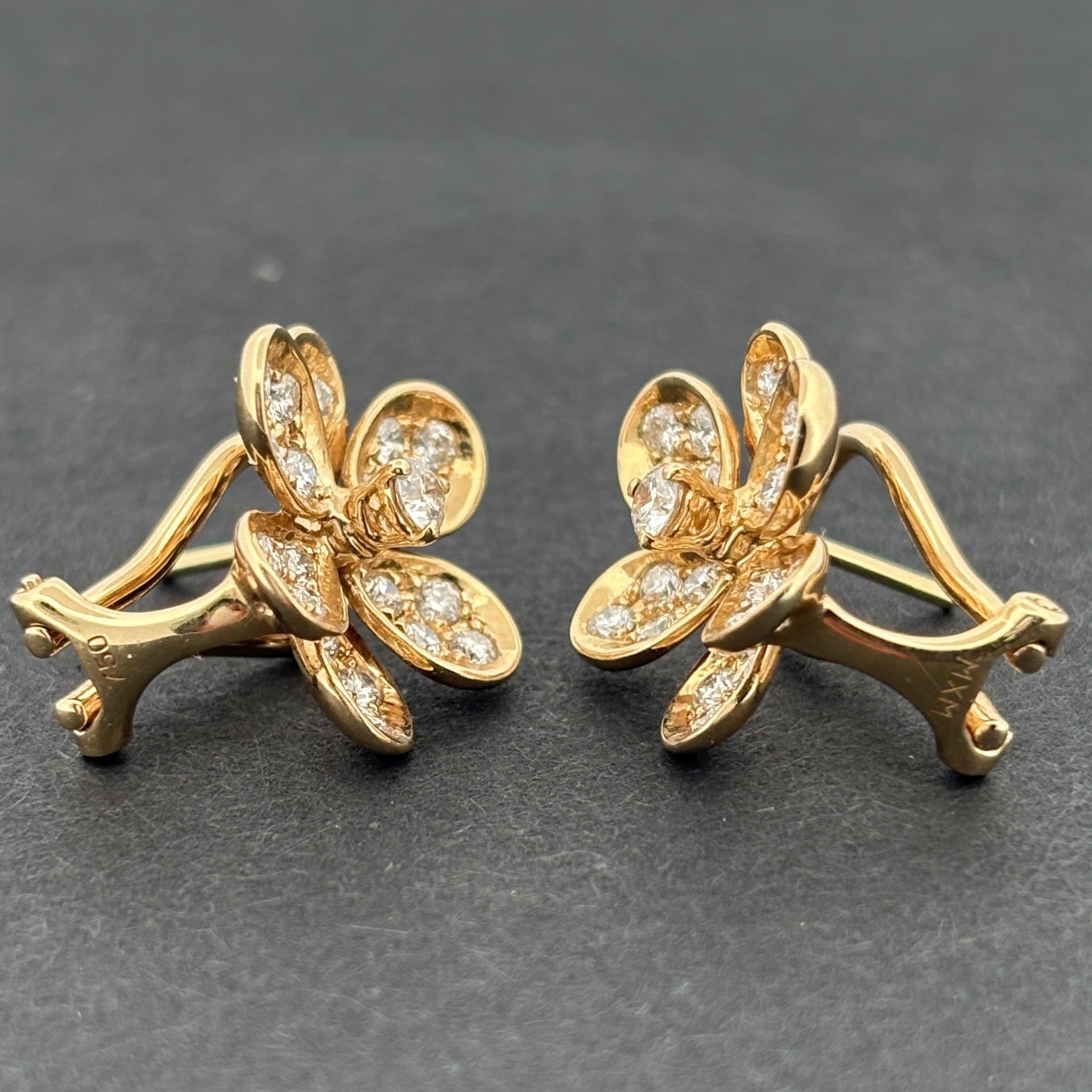 Estate Flower 18k Yellow Gold & Diamond Earrings 1.00ctw