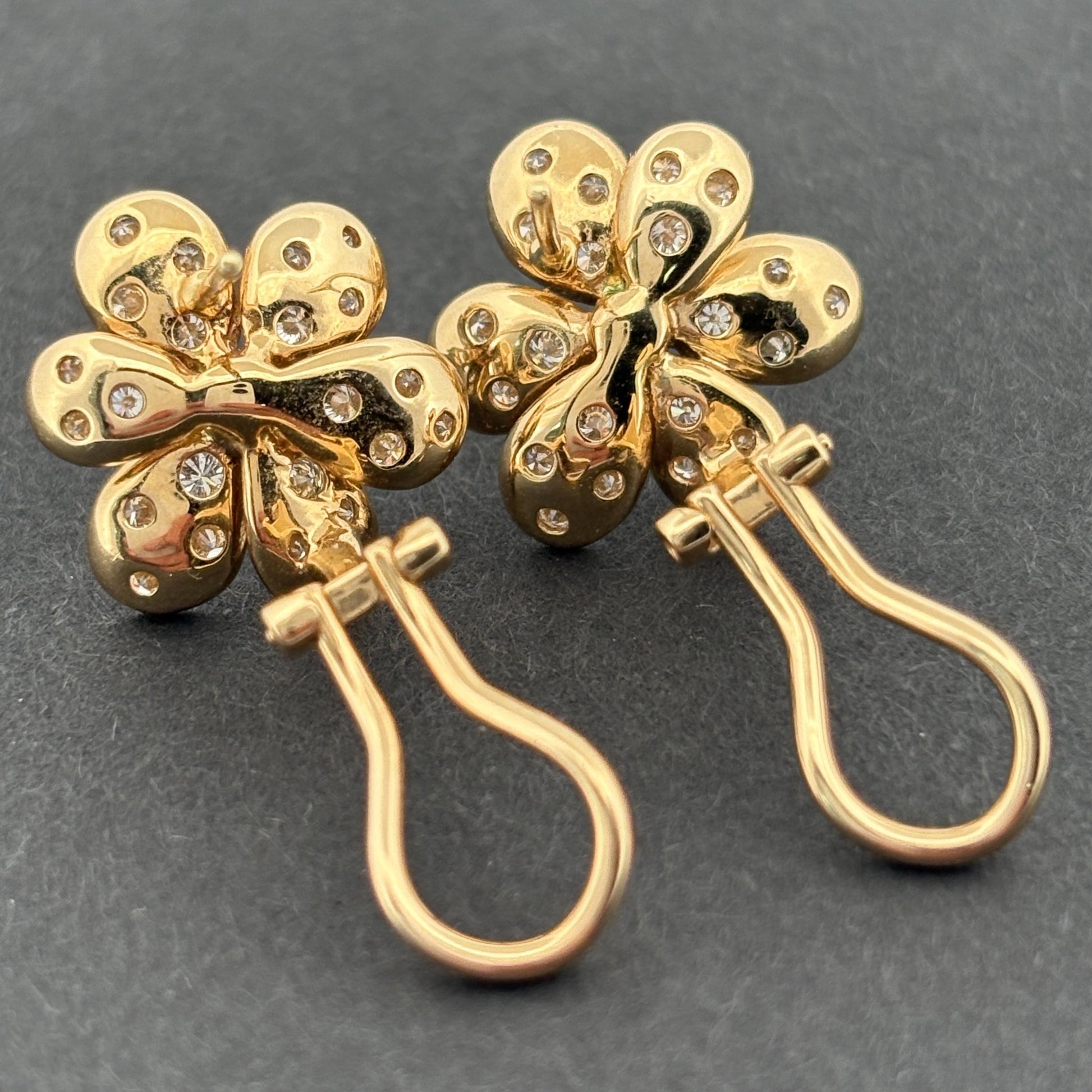 Estate Flower 18k Yellow Gold & Diamond Earrings 1.00ctw