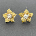 Estate Yellow & White Diamond Flower Stud Earrings 18k Yellow Gold
